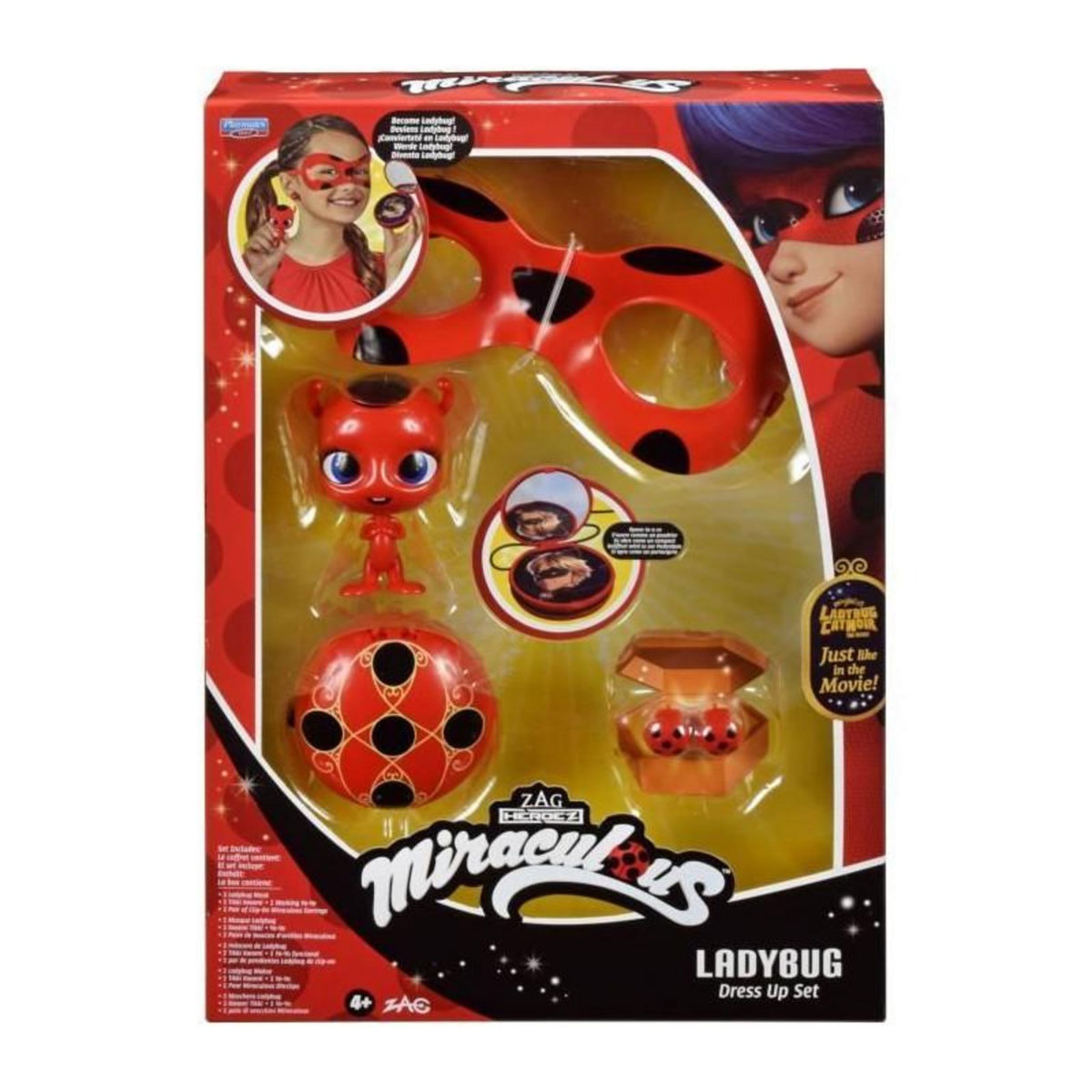 BANDAI Déguisement Ladybug - Masque Yoyo Miroir Boucles d'oreilles Kwami Tikki - BANDAI - Miraculous Ladybug - Set de transformation