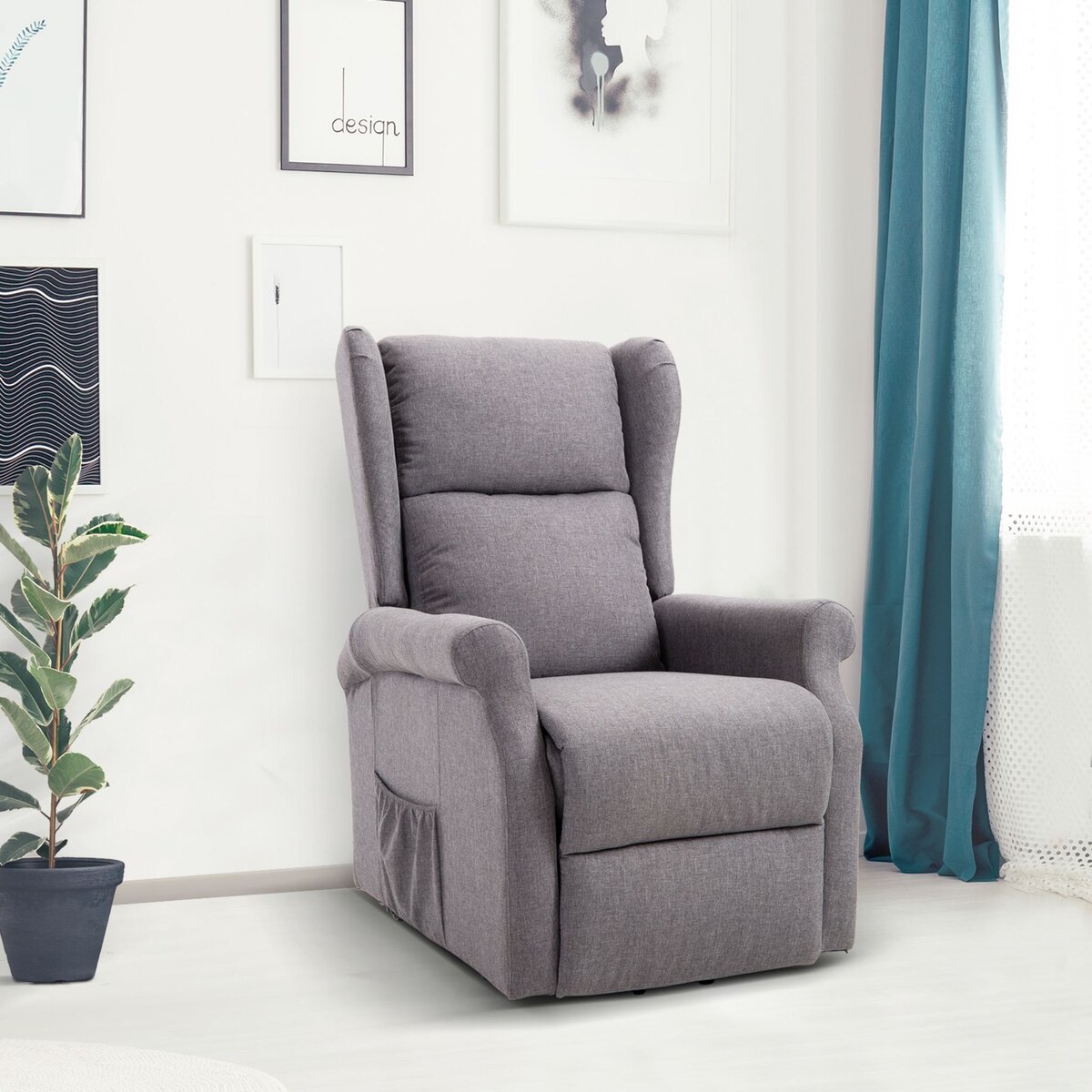 HOMCOM Fauteuil de relaxation électrique fauteuil releveur inclinable avec repose-pied ajustable lin gris chiné