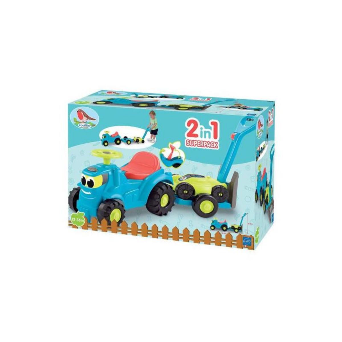 Ecoiffier Tracteur porteur Ecoiffier avec remorque tondeuse