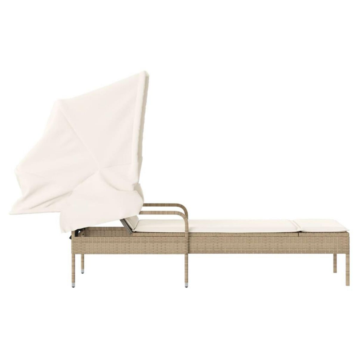 VIDAXL Chaise longue avec auvent beige resine tressee