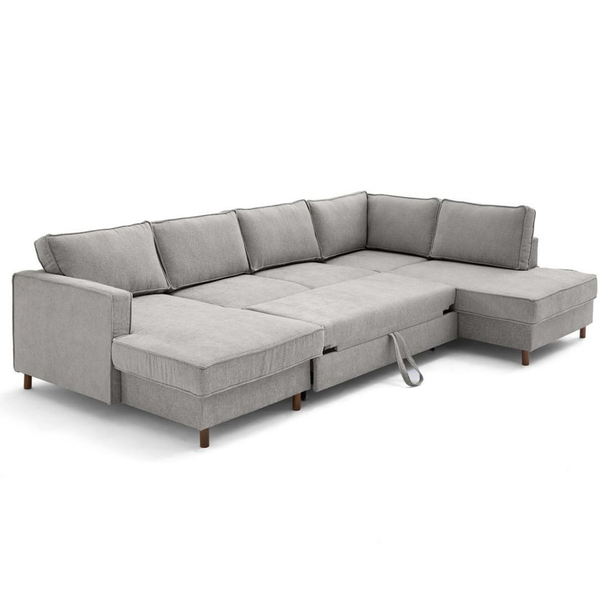 LISA DESIGN Jake - canapé panoramique d'angle droit 7 places convertible avec coffre en tissu velours relief