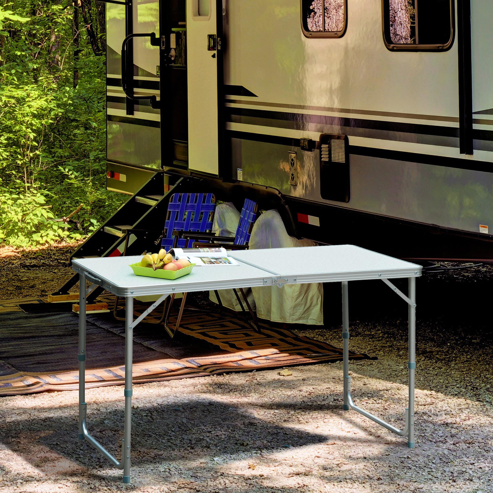 Voir la diapositive 2 : HOMCOM Table de camping reception pliante portable pique-nique buffet en aluminium