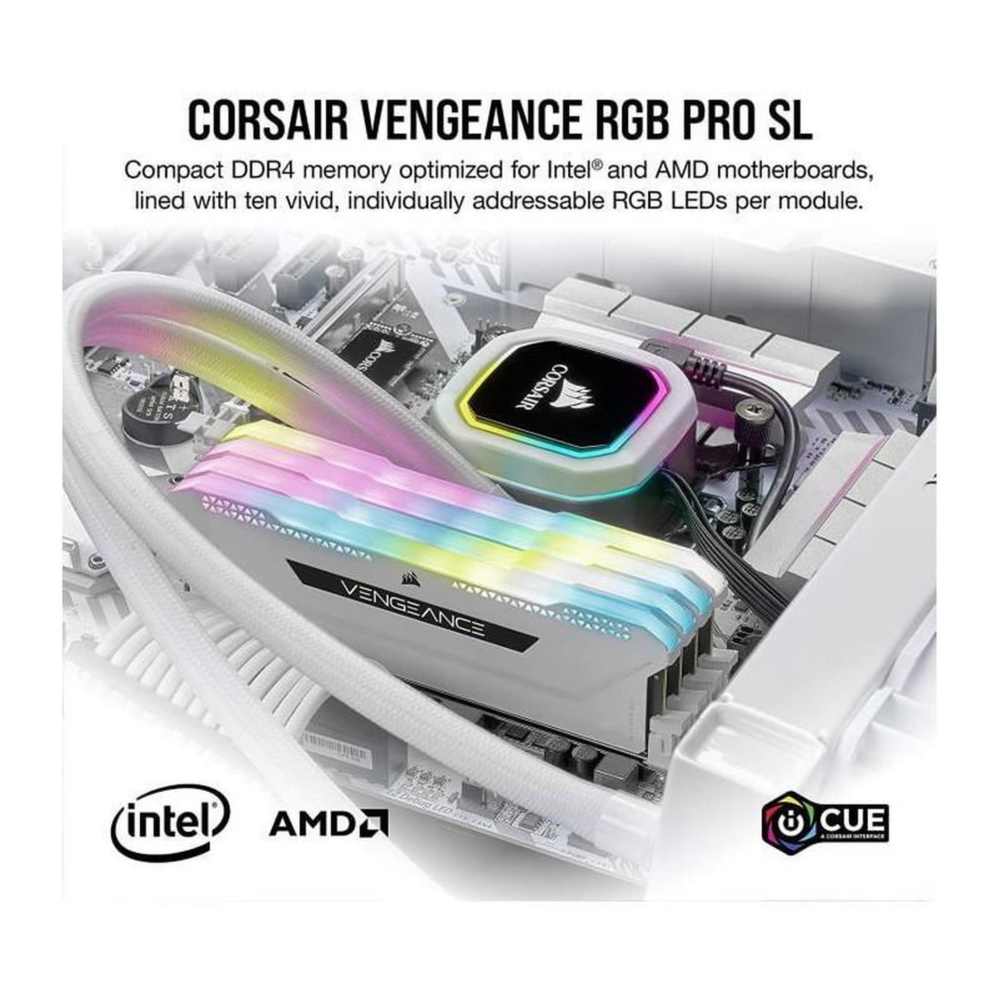 Voir la diapositive 2 : Corsair CORSAIR Memoire PC DDR4 - VENGEANCE RGB PRO SL 32Go 2x16Go - 3600Mhz - CAS 18 - White CMH32GX4M2D3600C18W