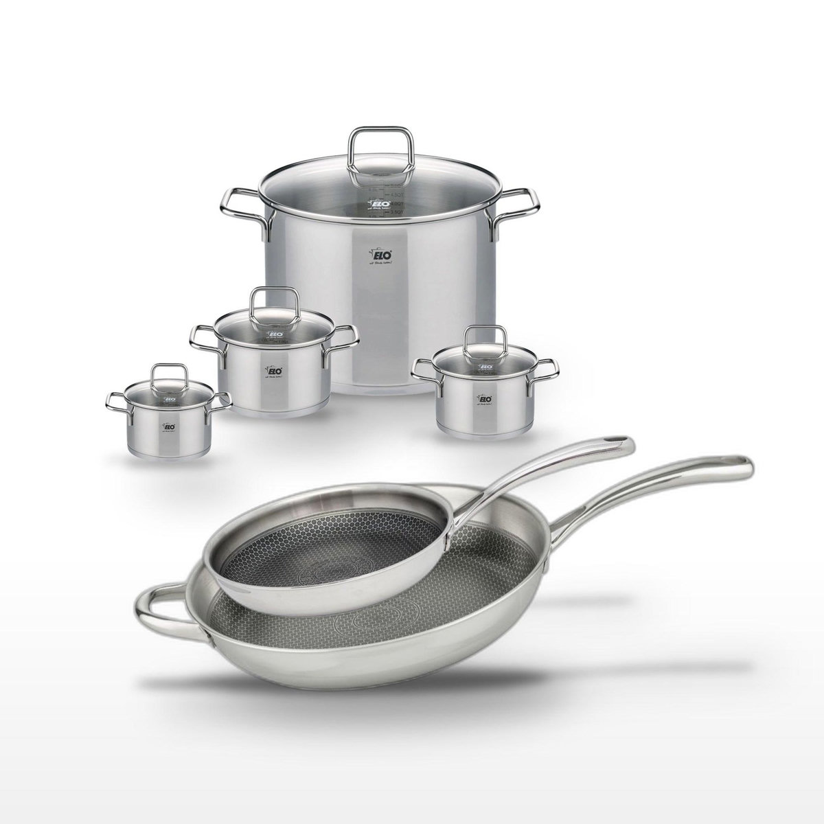 ELO Lot Poêles 28/32cm & Faitouts 12/14/16/26cm Elo Relief Evolution