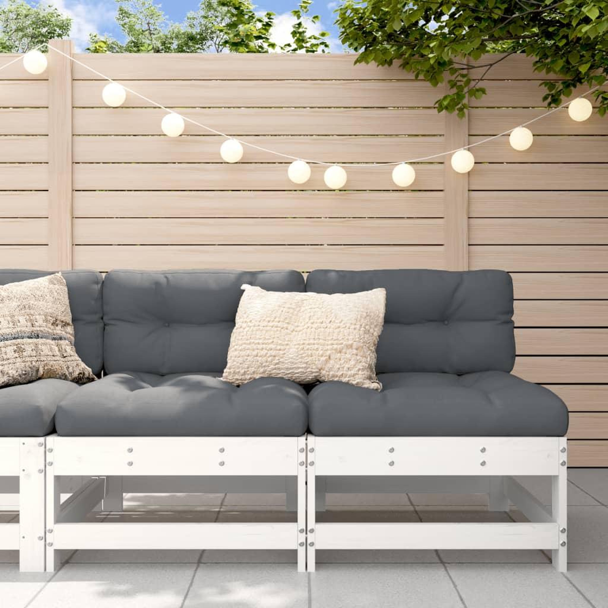 VIDAXL Canapes centraux avec coussins 2 pcs blanc bois de pin massif