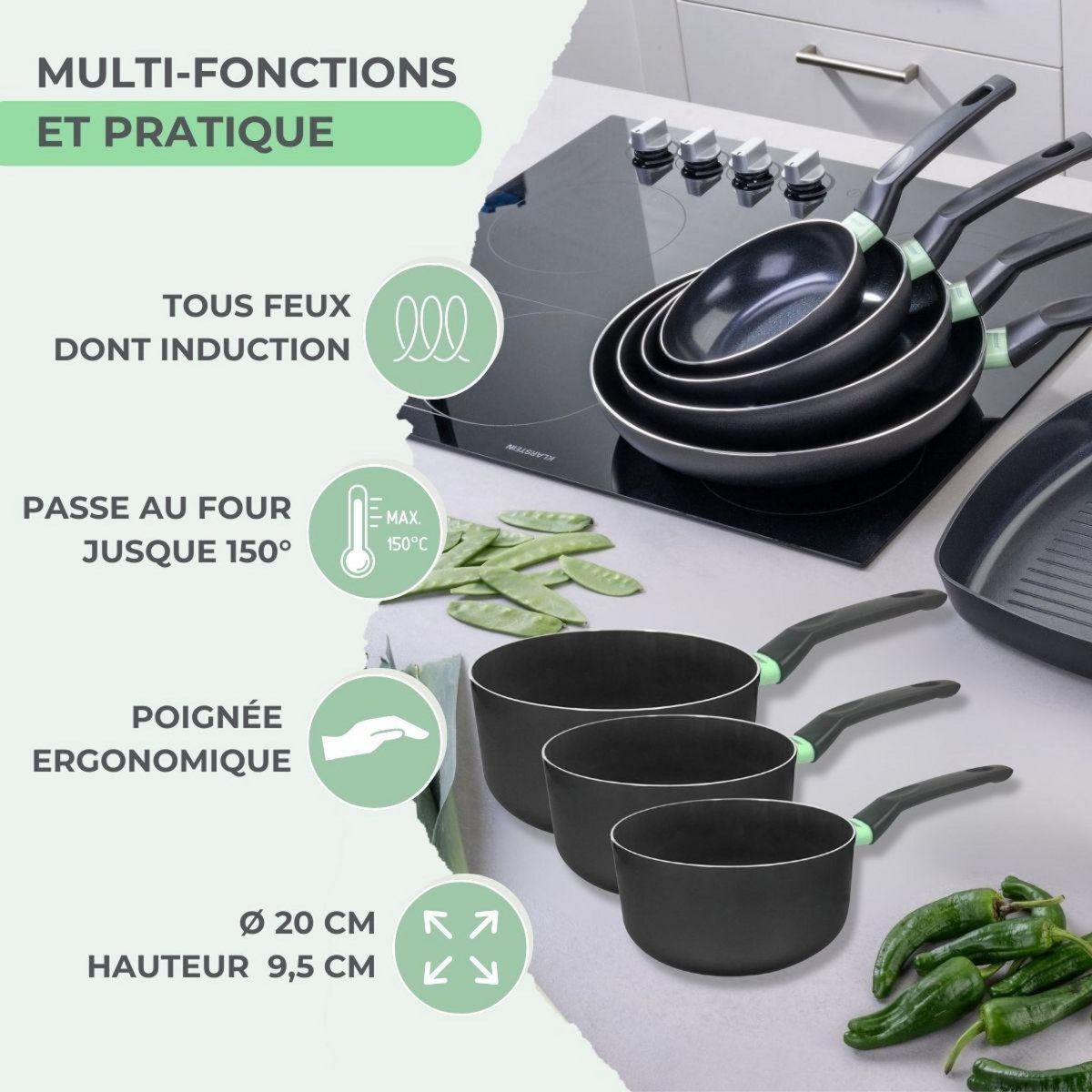 Fackelmann Casserole 20 cm aluminium revêtement céramique antiadhésif sans PFAS Fackelmann Brandao