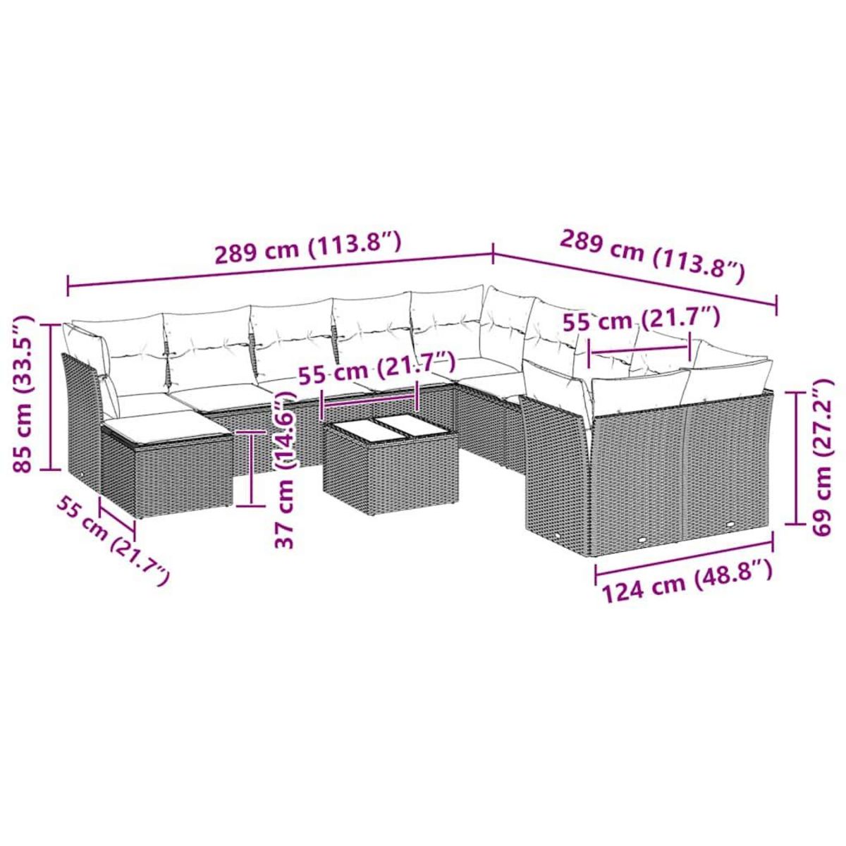 VIDAXL Salon de jardin avec coussins 12 pcs gris clair resine tressee