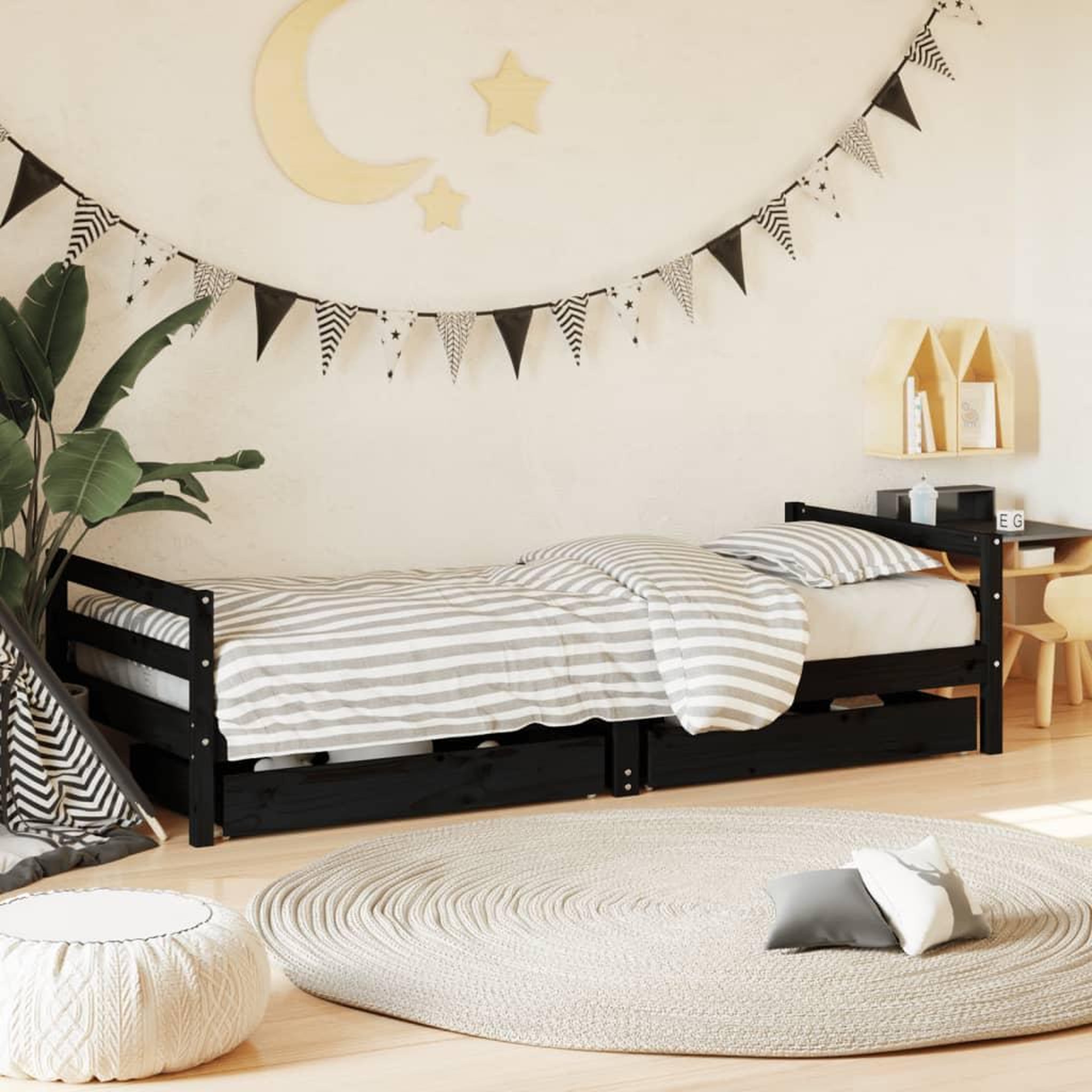 VIDAXL Cadre de lit enfant tiroirs noir 80x200 cm bois de pin massif