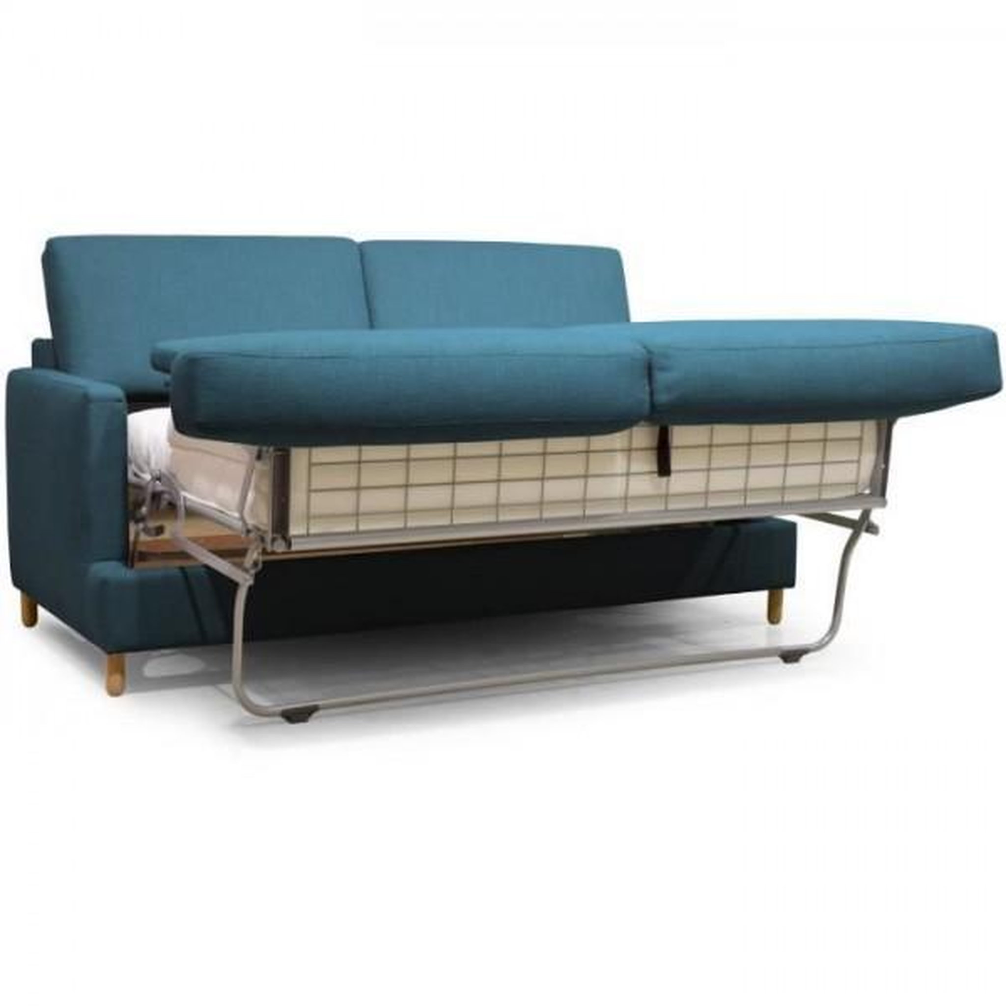 Voir la diapositive 5 : MARKET24 Hexagone - Canapé convertible 3 places - Tissu Bleu pétrole - L 182 x P 98 x H 82 cm - Larry