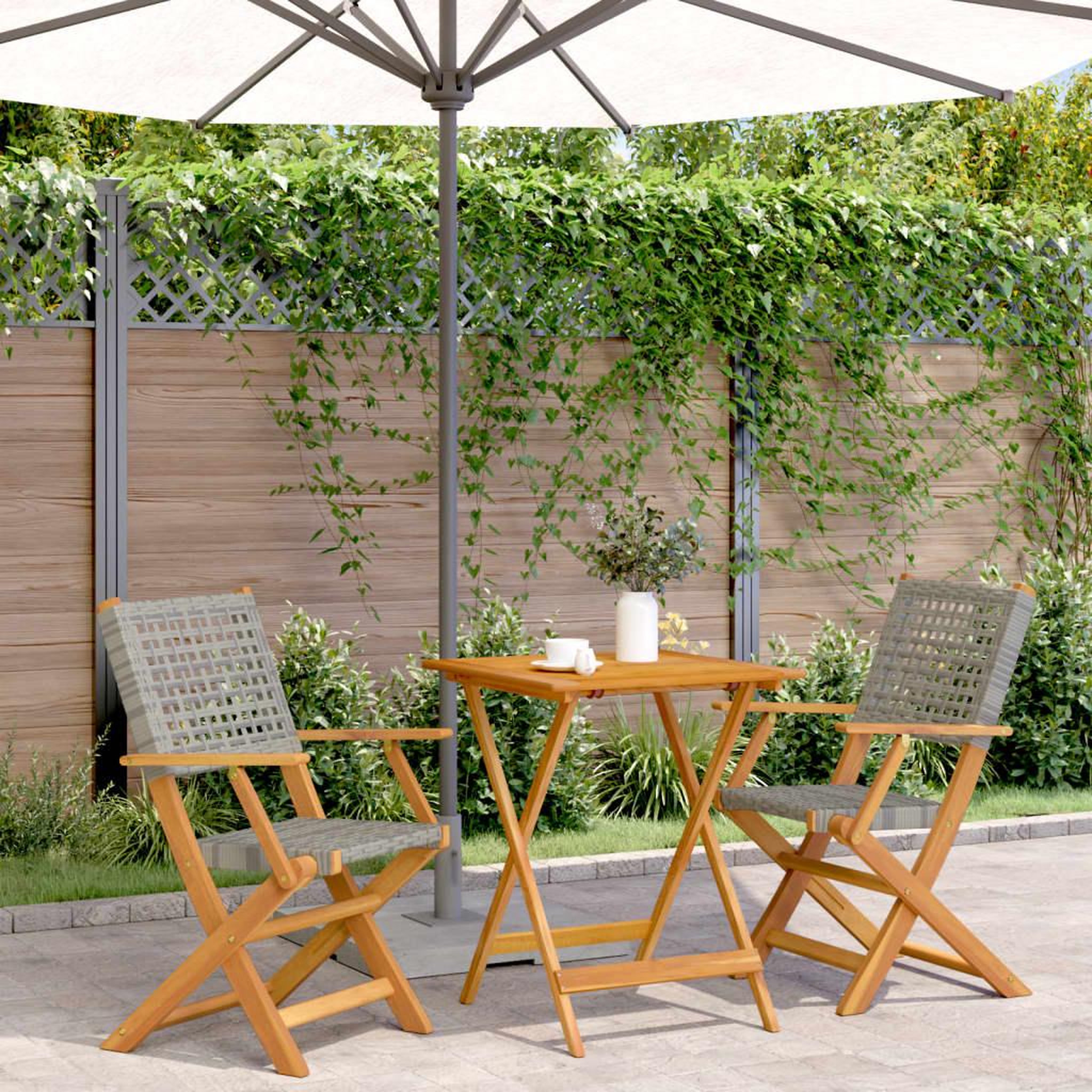 VIDAXL Ensemble de bistro 3 pcs gris resine tressee et bois massif