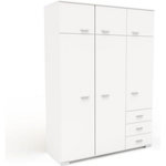 MARKET24 Armoire de chambre contemporaine blanche - COSMOS - L 146 cm - 6 portes, 3 tiroirs