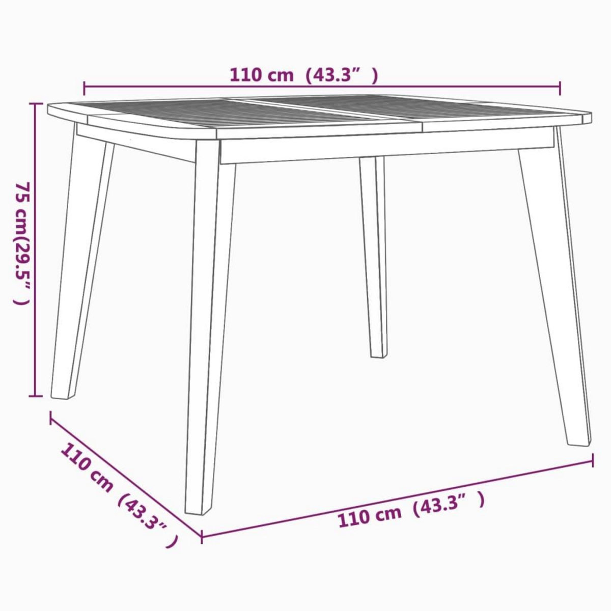 VIDAXL Table de jardin 110x110x75 cm Bois d'acacia solide