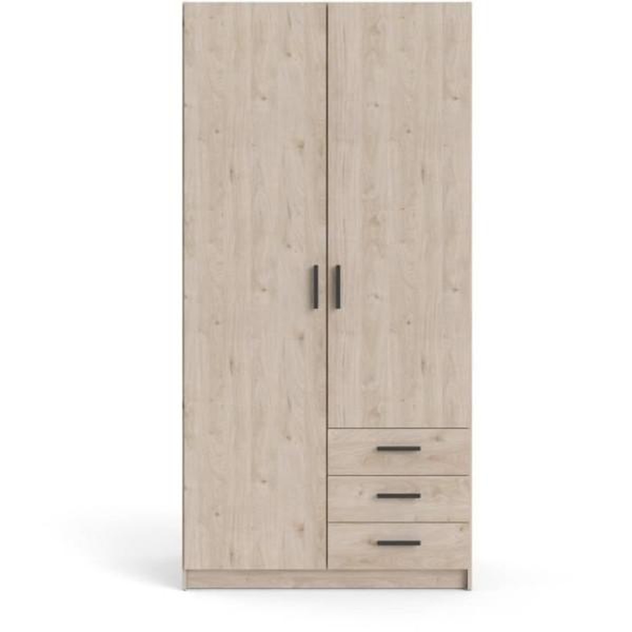 Voir la diapositive 3 : TVILUM Armoire VEGA - Décor chene - 2 portes + 3 tiroirs - L 98,5 x P 49,6 x H 200,4 cm