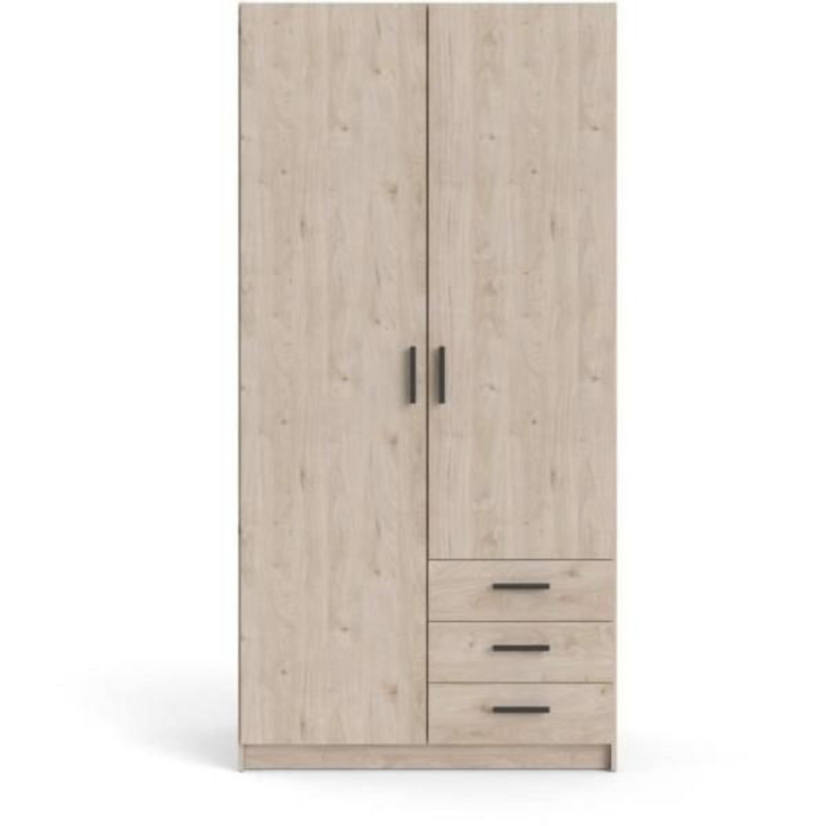 TVILUM Armoire VEGA - Décor chene - 2 portes + 3 tiroirs - L 98,5 x P 49,6 x H 200,4 cm