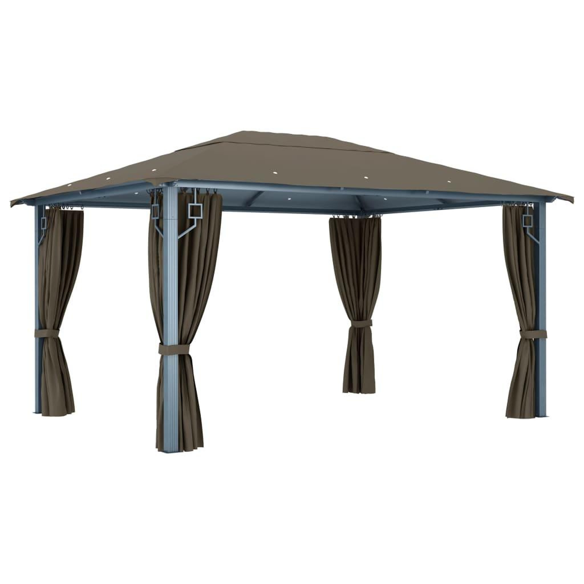 Voir la diapositive 4 : VIDAXL Tonnelle avec rideau et lumieres LED 4x3 m Taupe Aluminium