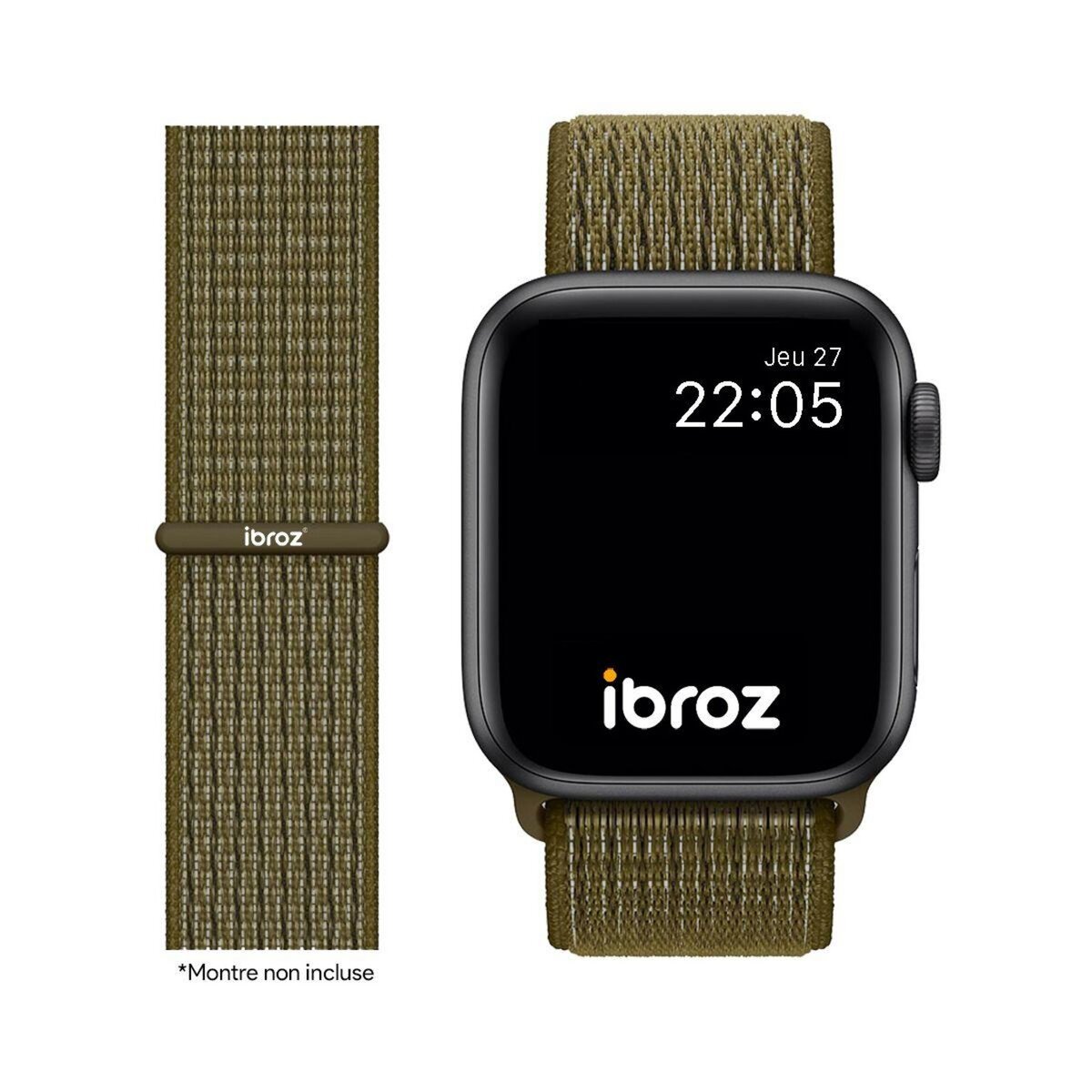 IBROZ Bracelet Apple Watch Nylon Loop 42 44 45mm kaki pas cher