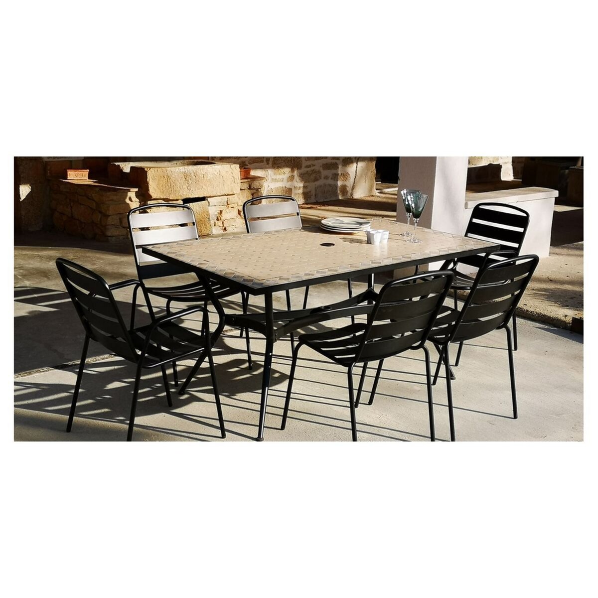 Givex Salon repas de jardin 6 personnes 160x90cm ZELIE