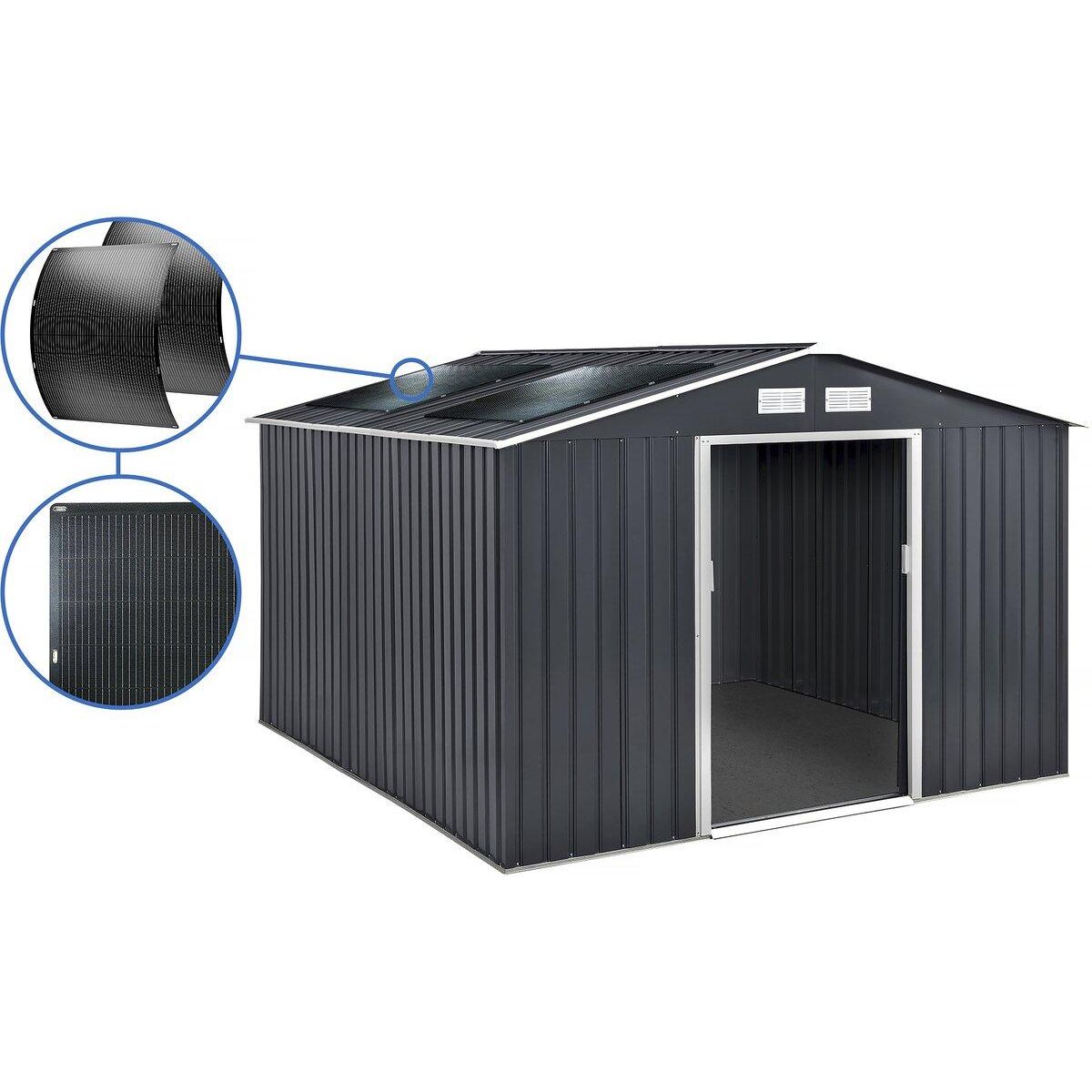 Habitat et Jardin Abri de jardin métal -  Vegas - 15 m² avec panneaux solaires - Gris