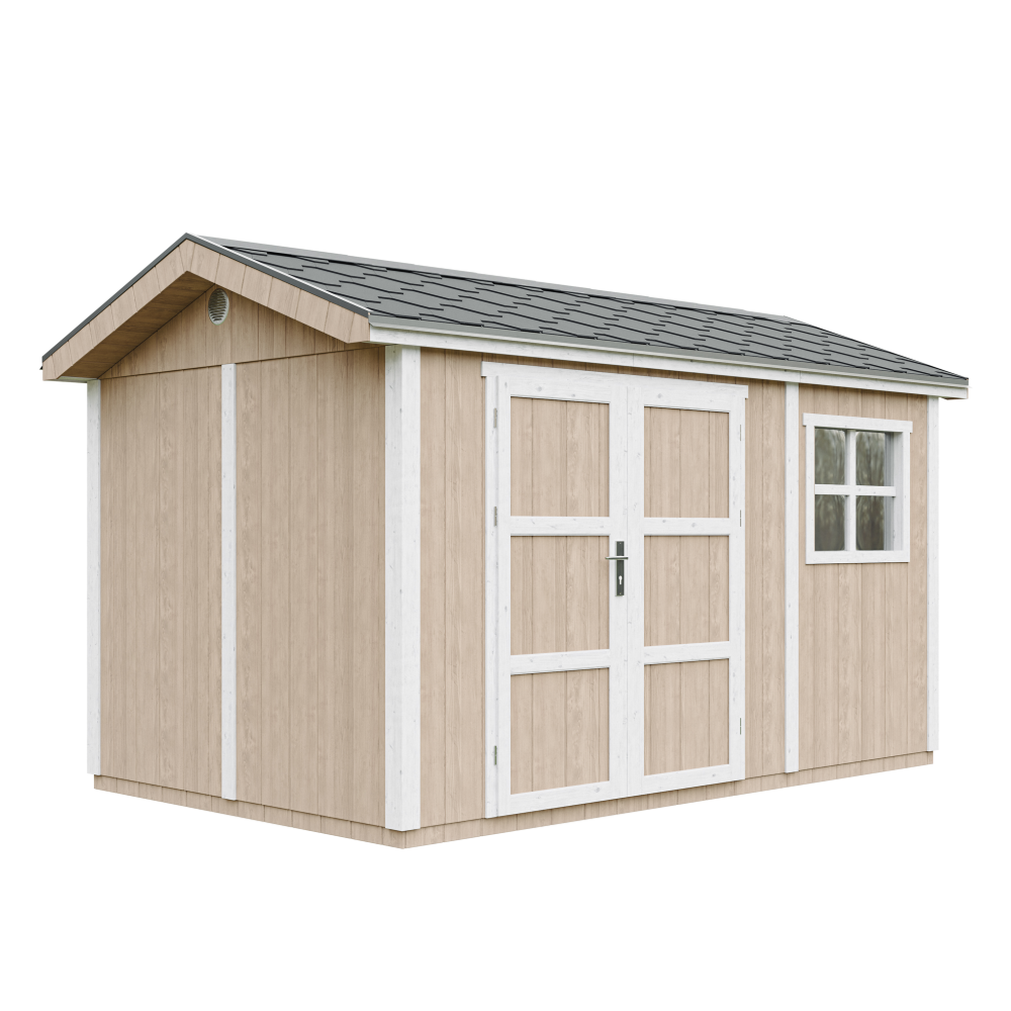 Voir la diapositive 1 : TIMBELA Abri de Jardin Qualité Premium 8,68 m² H252x250x412cm Avec un sol et des bardeaux bitumineux M914A
