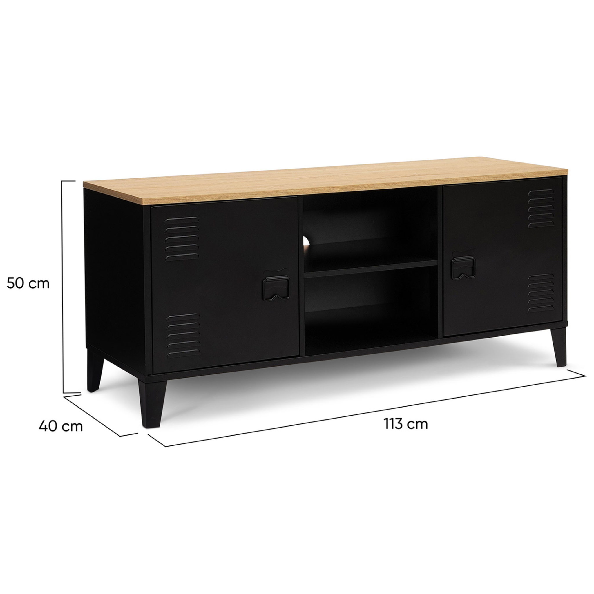 Voir la diapositive 5 : ID MARKET Meuble tv 113 cm ester 2 portes métal noir et plateau bois design industriel