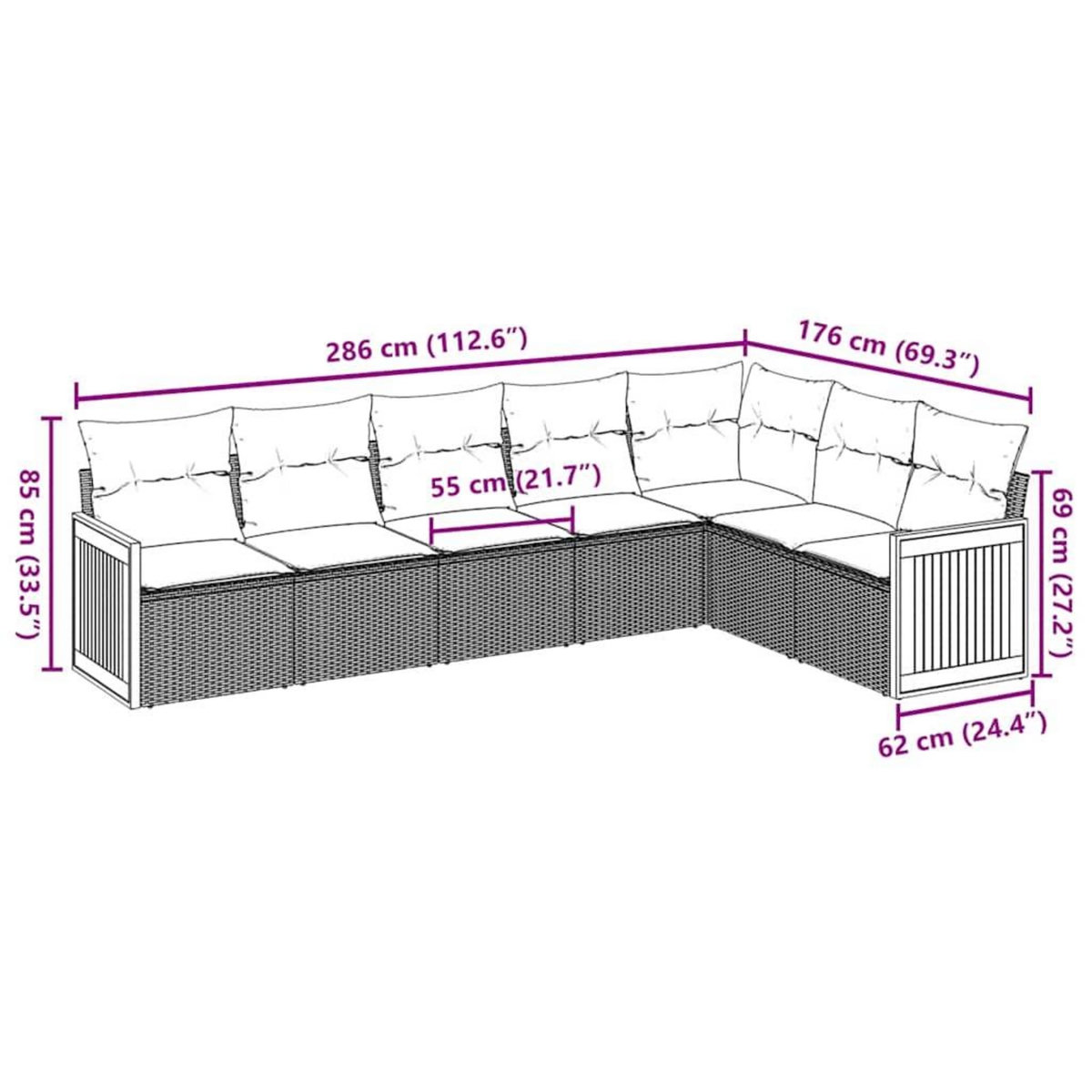 VIDAXL Salon de jardin avec coussins 7 pcs beige resine tressee