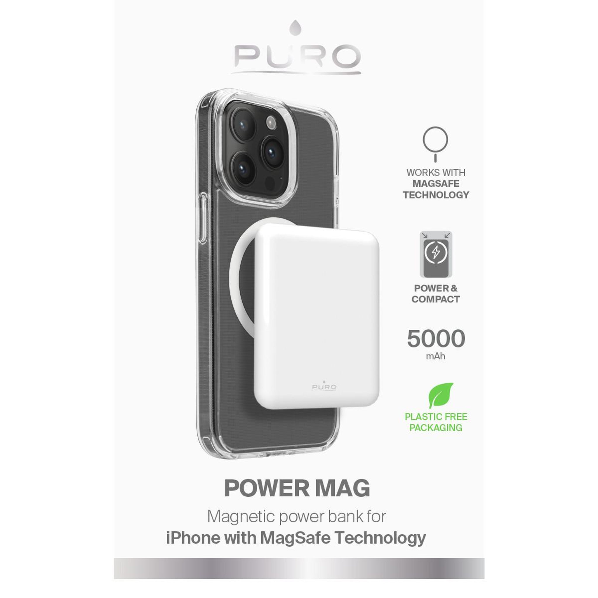 Voir la diapositive 3 : Puro PURO Power Mag 5000 mAh Recharge sans fil Blanc