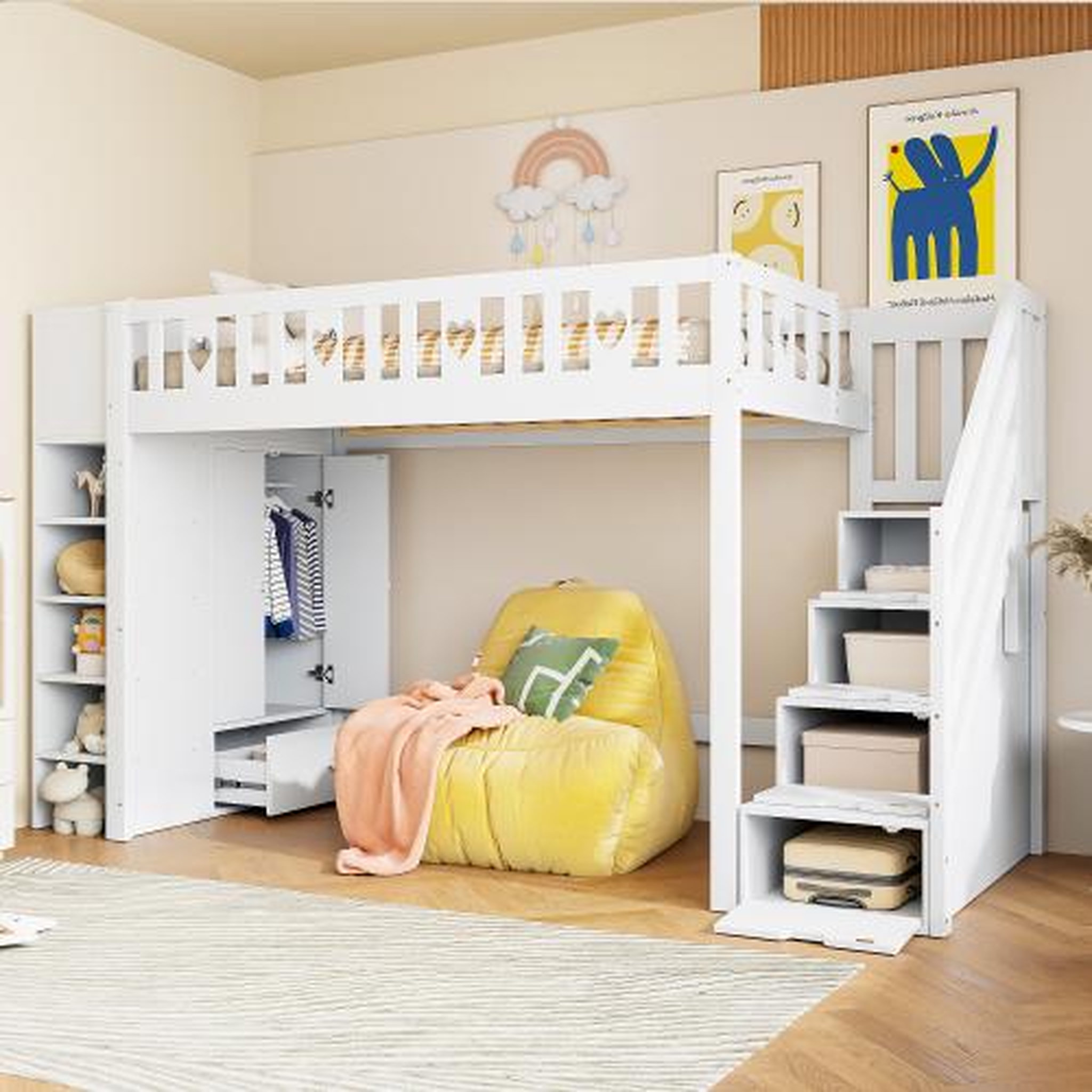 Voir la diapositive 4 : MERAX Lit combiné enfant 90x200 cm coloris blanc pin