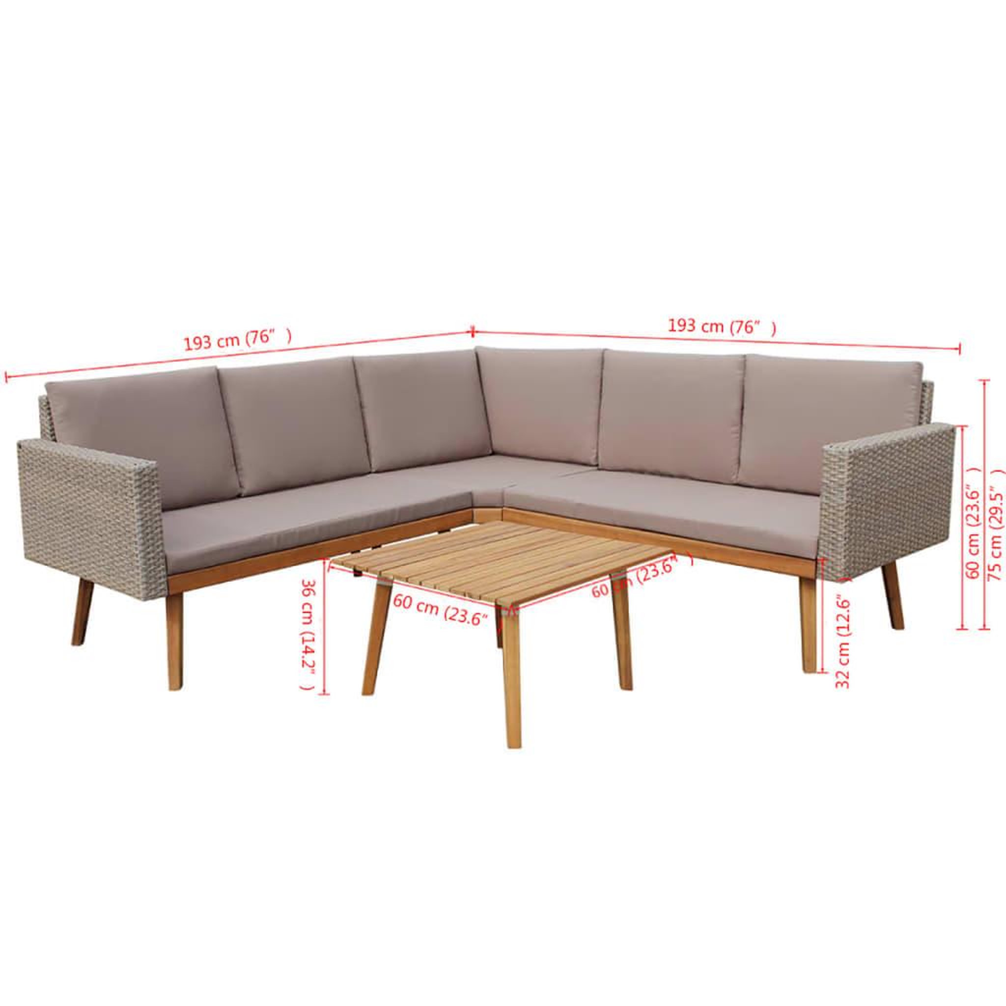 Voir la diapositive 6 : VIDAXL Salon de jardin 4 pcs avec coussins resine tressee gris