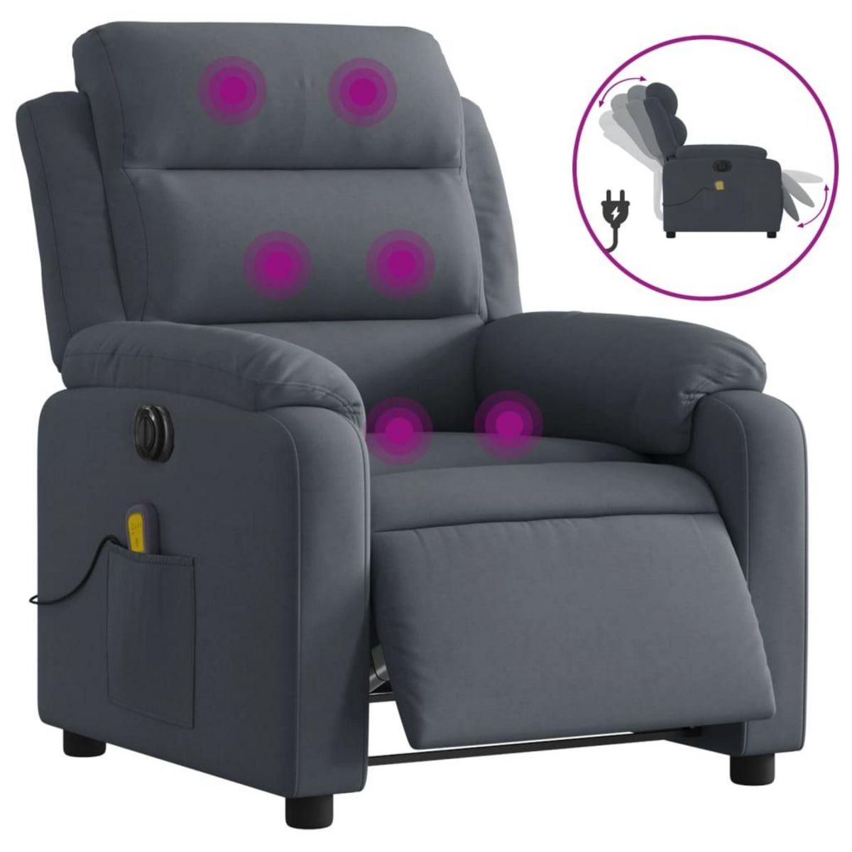VIDAXL Fauteuil inclinable de massage electrique gris fonce velours