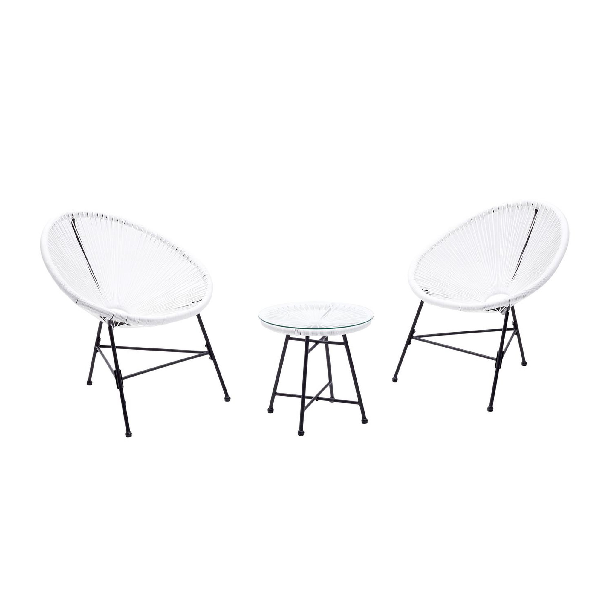 CONCEPT USINE Salon de jardin 2 fauteuils ronds et table basse blanc acapulco