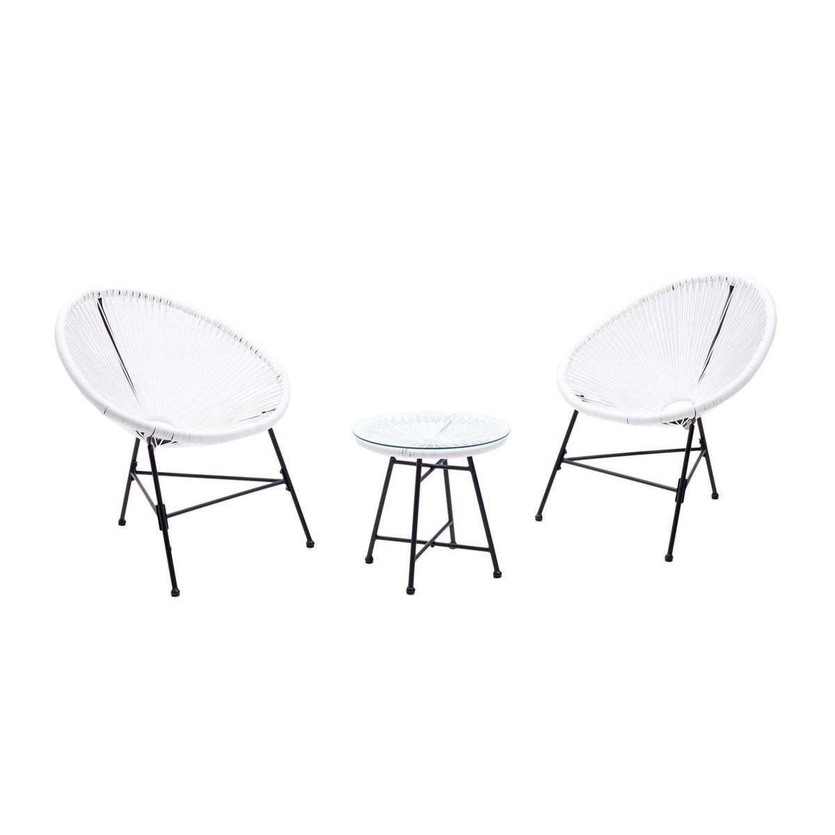 CONCEPT USINE Salon de jardin 2 fauteuils ronds et table basse blanc ACAPULCO