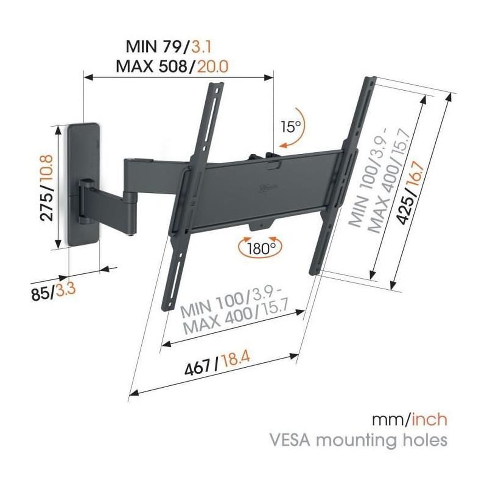 Voir la diapositive 3 : Vogels Support mural pour TV - VOGEL'S - TVM 1443 Full-Motion+ Medium, 2 bras, 32-65