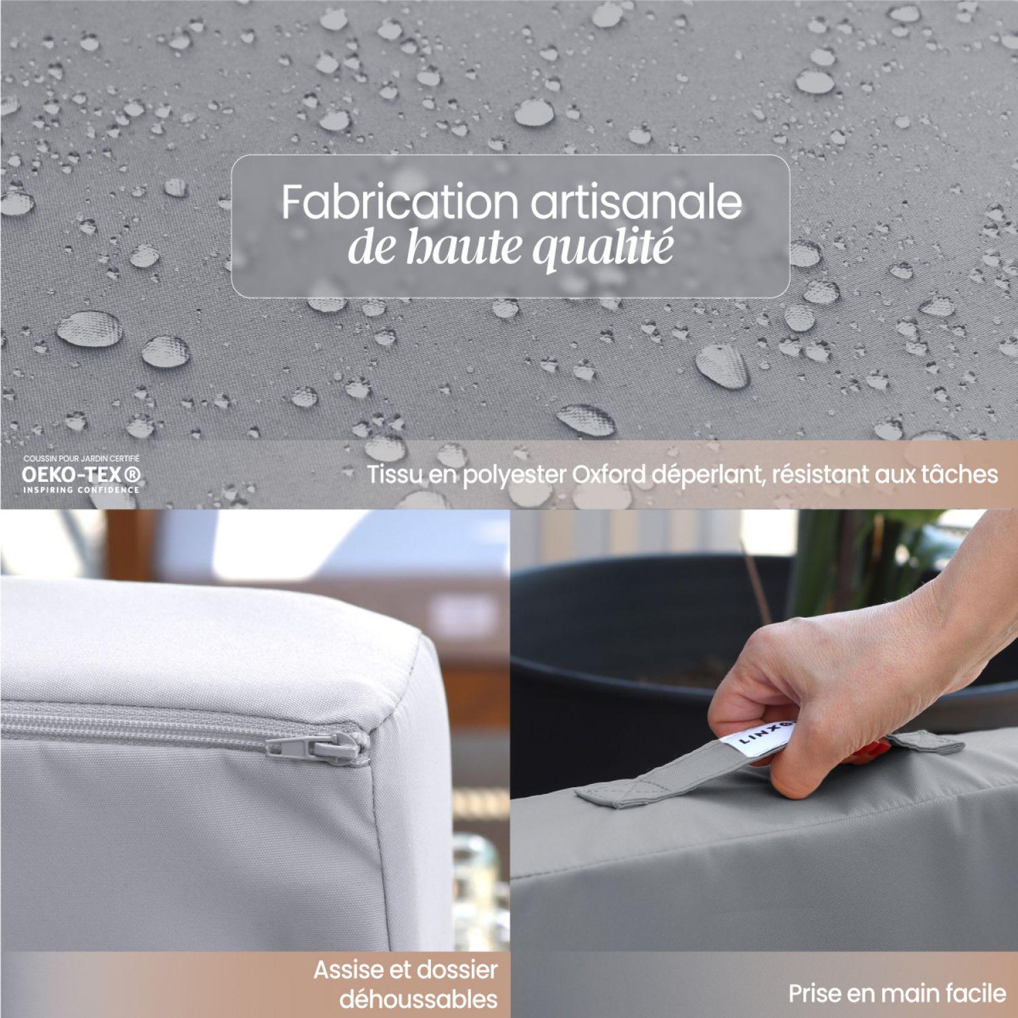 Voir la diapositive 3 : LINXOR Kit de coussins pour salon de jardin déhoussables - 60 x 60 cm