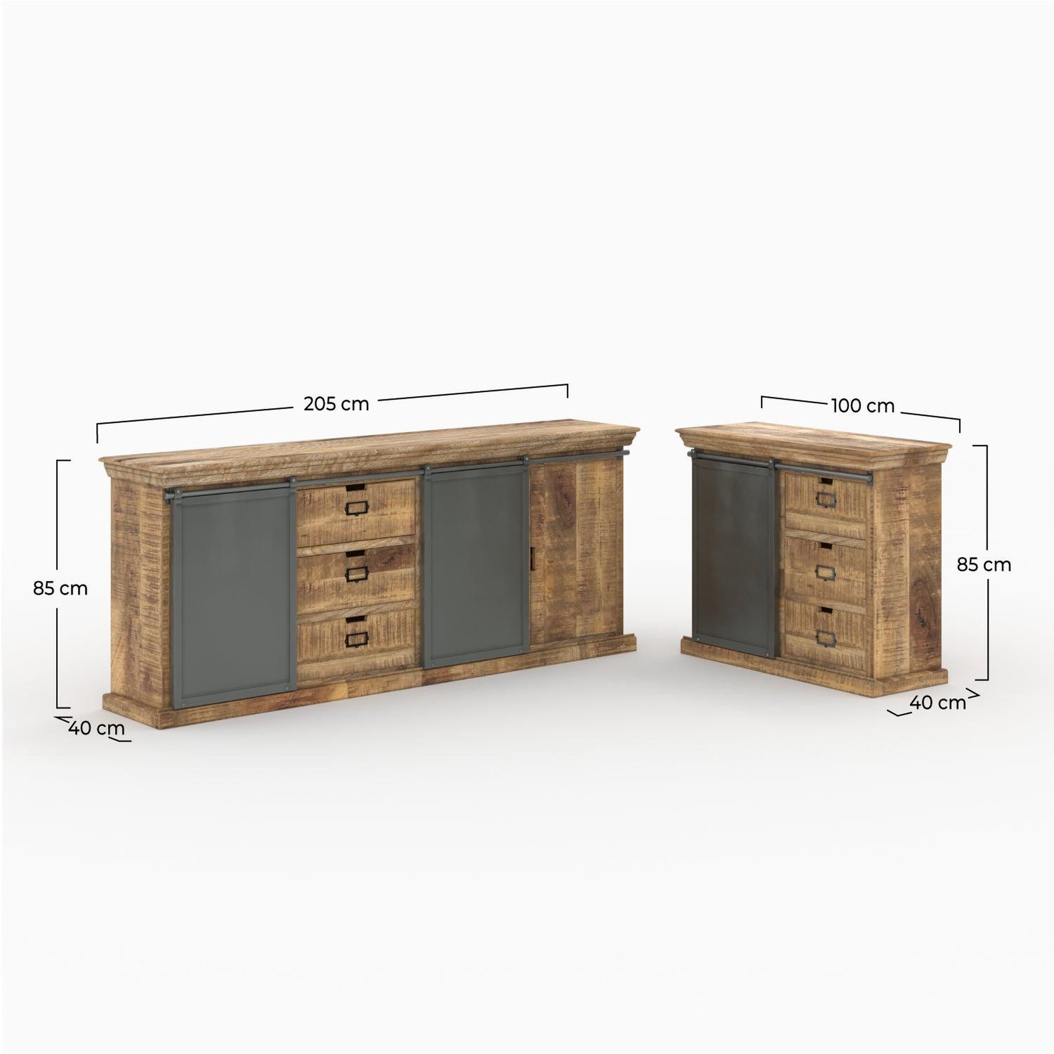 Voir la diapositive 4 : MAISON PAVANE Ensemble 2 buffets en bois de manguier massif -tabuk