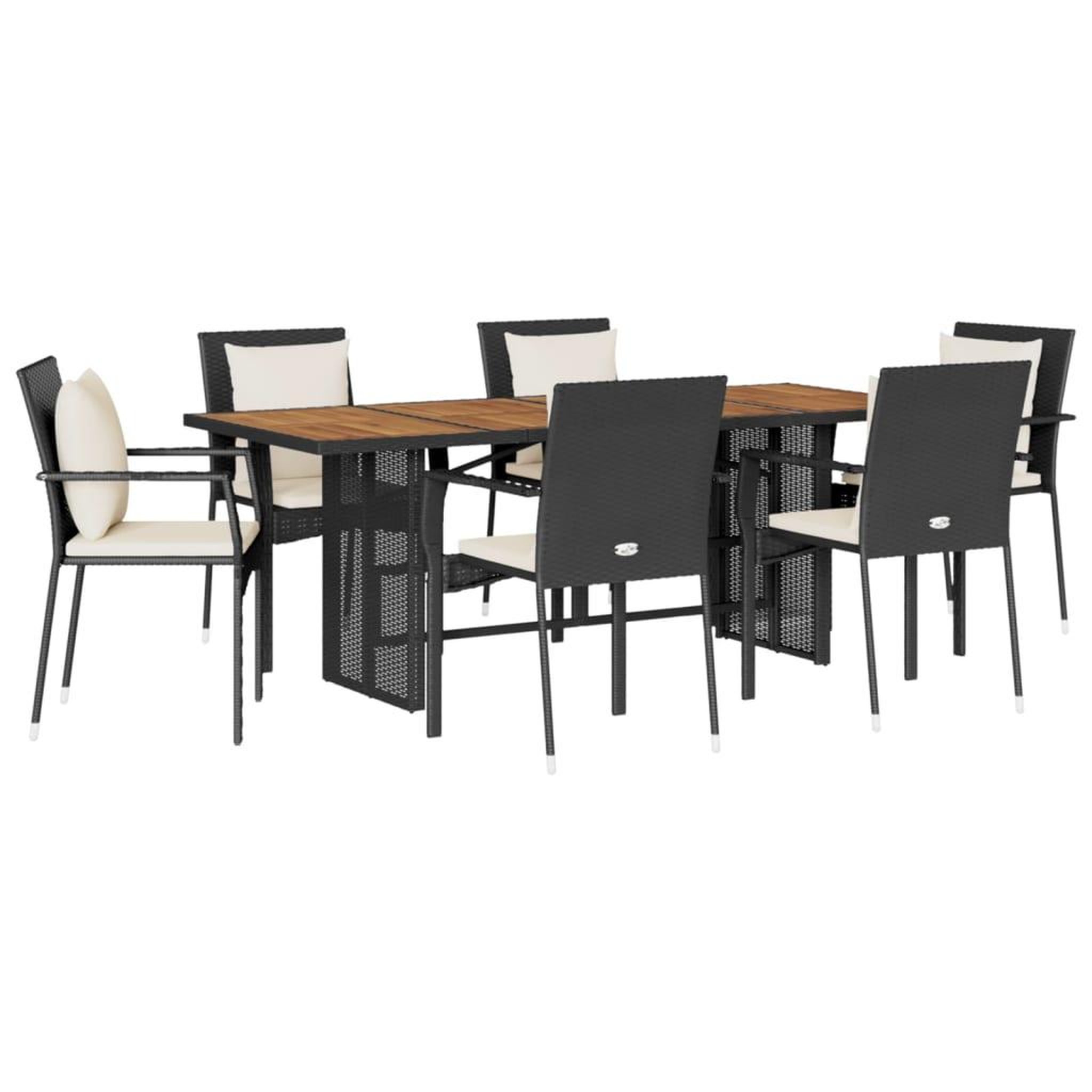 Voir la diapositive 2 : VIDAXL Ensemble a manger de jardin coussins 7pcs Noir Resine tressee