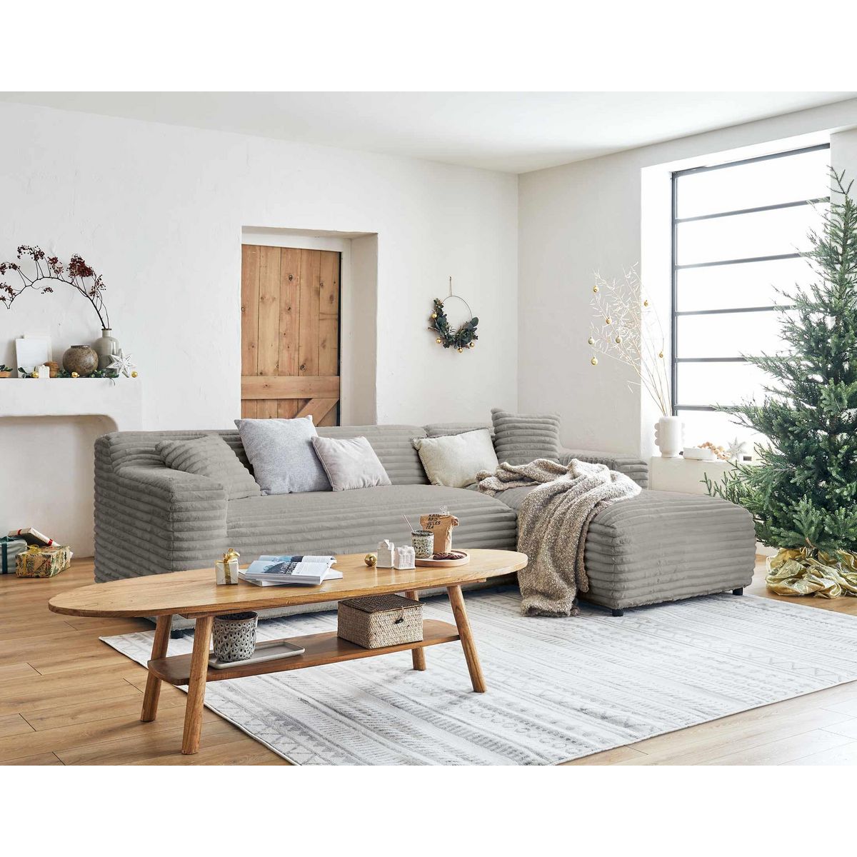 LISA DESIGN Laponie - canapé d'angle droit - 4 places - en fausse fourrure côtelée