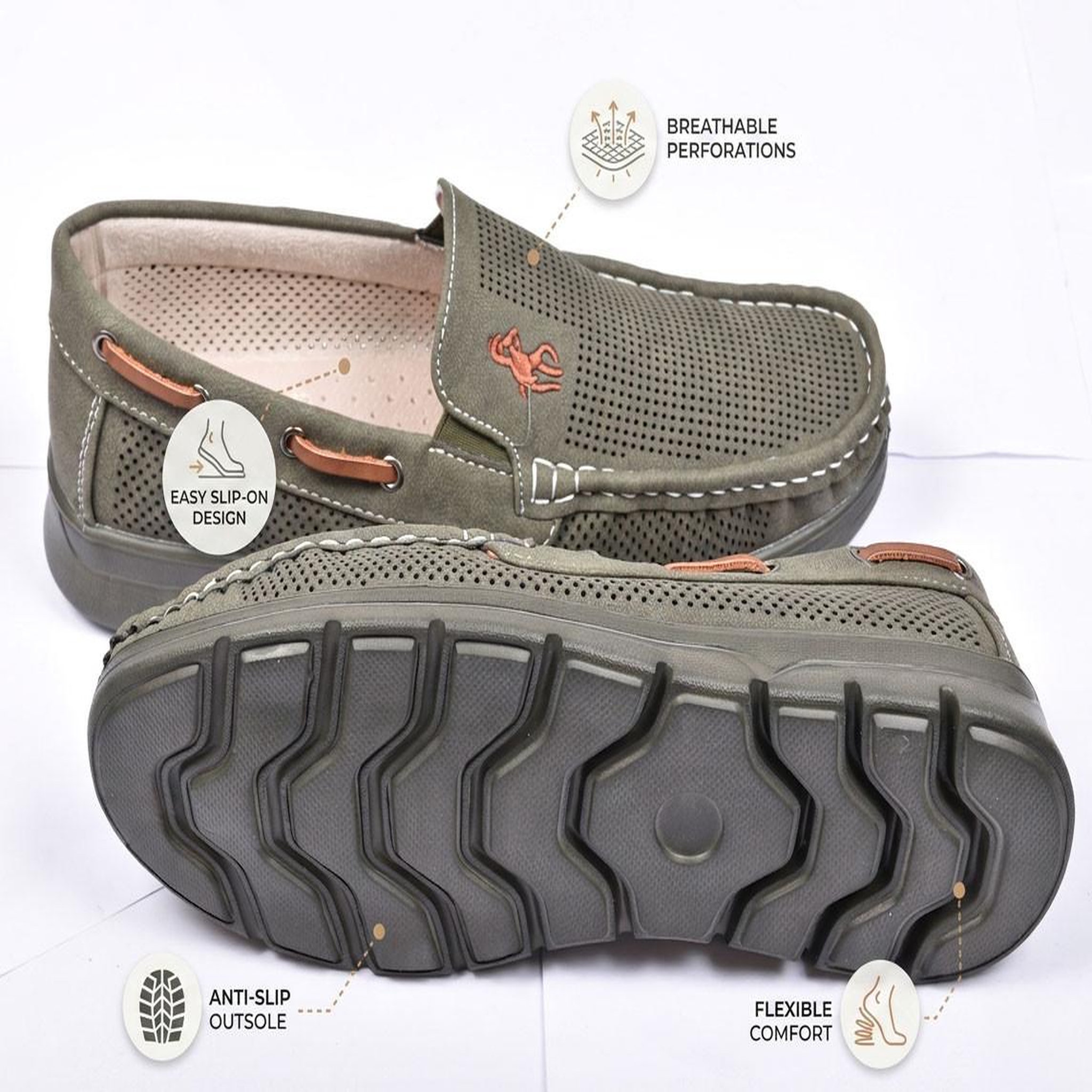 Voir la diapositive 4 : OZABI OZABI Mocassins Homme Microperforés Confort Été Semelle Crantée