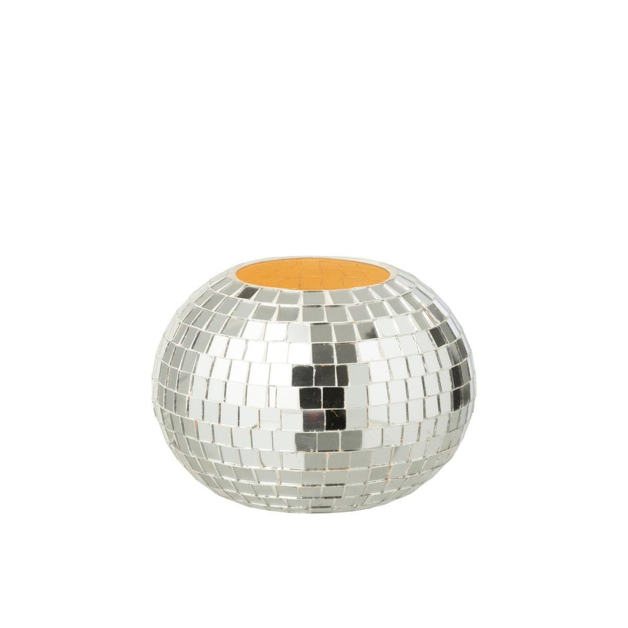 Voir la diapositive 2 : J-LINE Photophore mosaïque en verre  disco  16cm argent