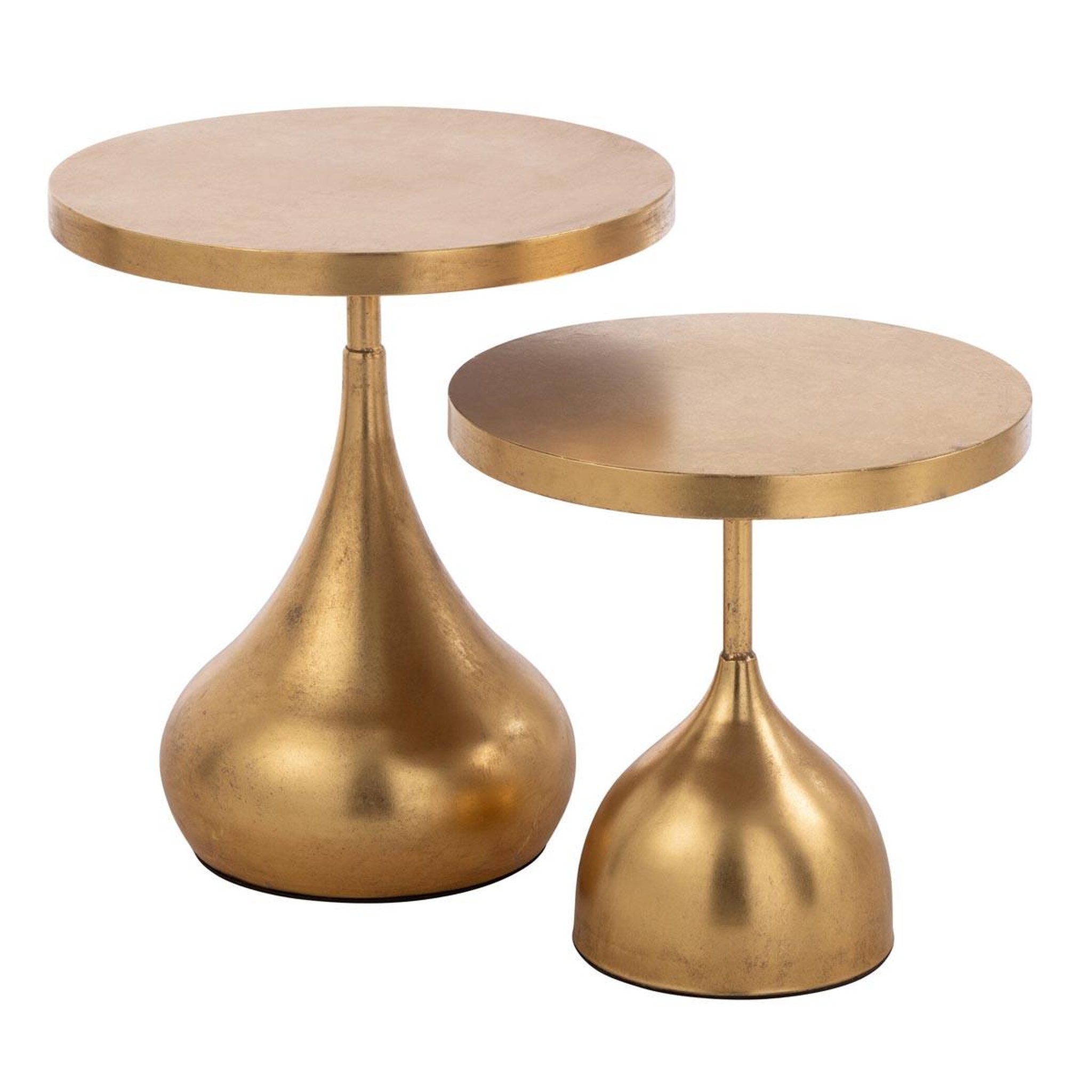J-LINE Lot de 2 Tables d'Appoint en Métal  Goutte  50cm Or