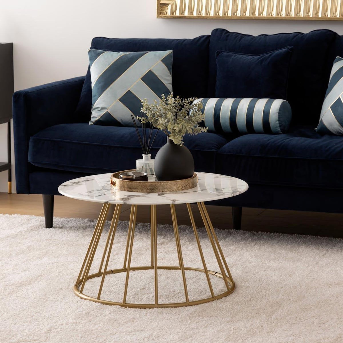 ATMOSPHERA Table Basse Effet Marbre  Rayo  70cm Blanc