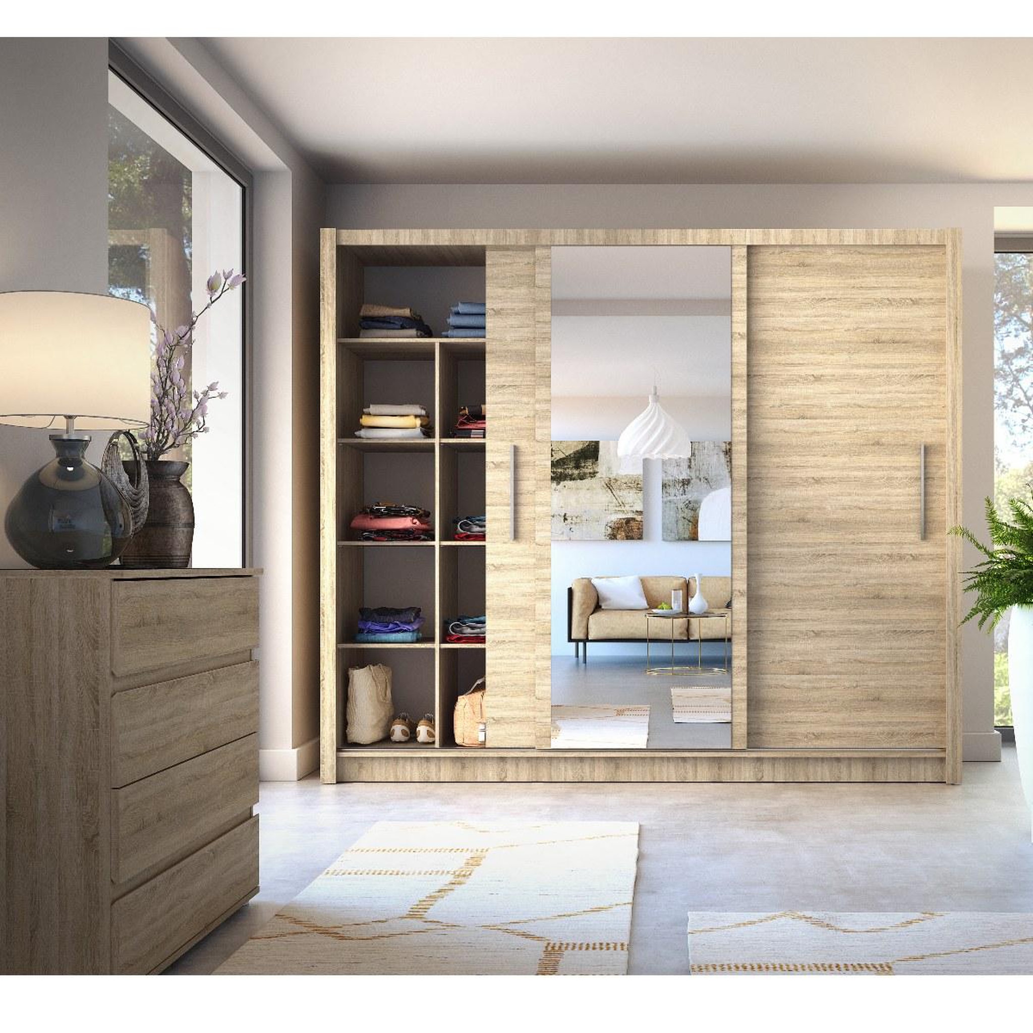 Voir la diapositive 2 : JLC KREATION Armoire moderne 3 portes coulissantes en bois 245cm ulric