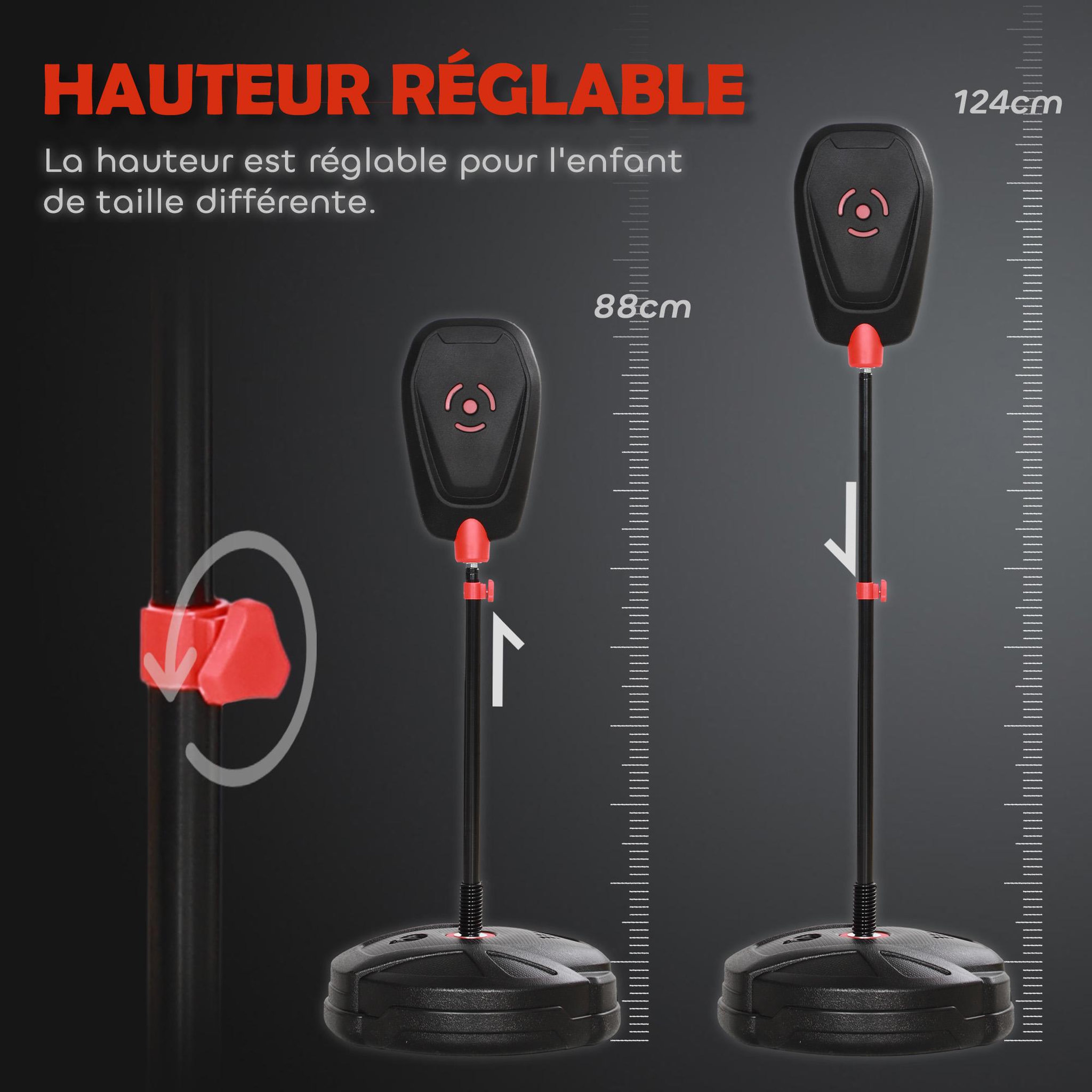 Voir la diapositive 4 : HOMCOM Punching ball enfant - sac de frappe enfant - hauteur réglable - base lestage, 2 gants inclus - rouge noir