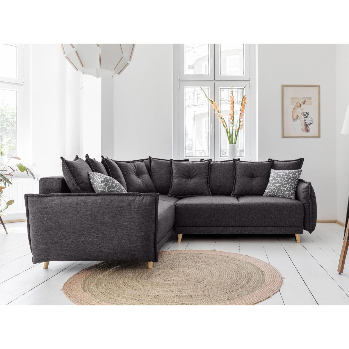 BEST MOBILIER Lena - canapé d'angle convertible - avec coffre - style scandinave - 5 places - gauche
