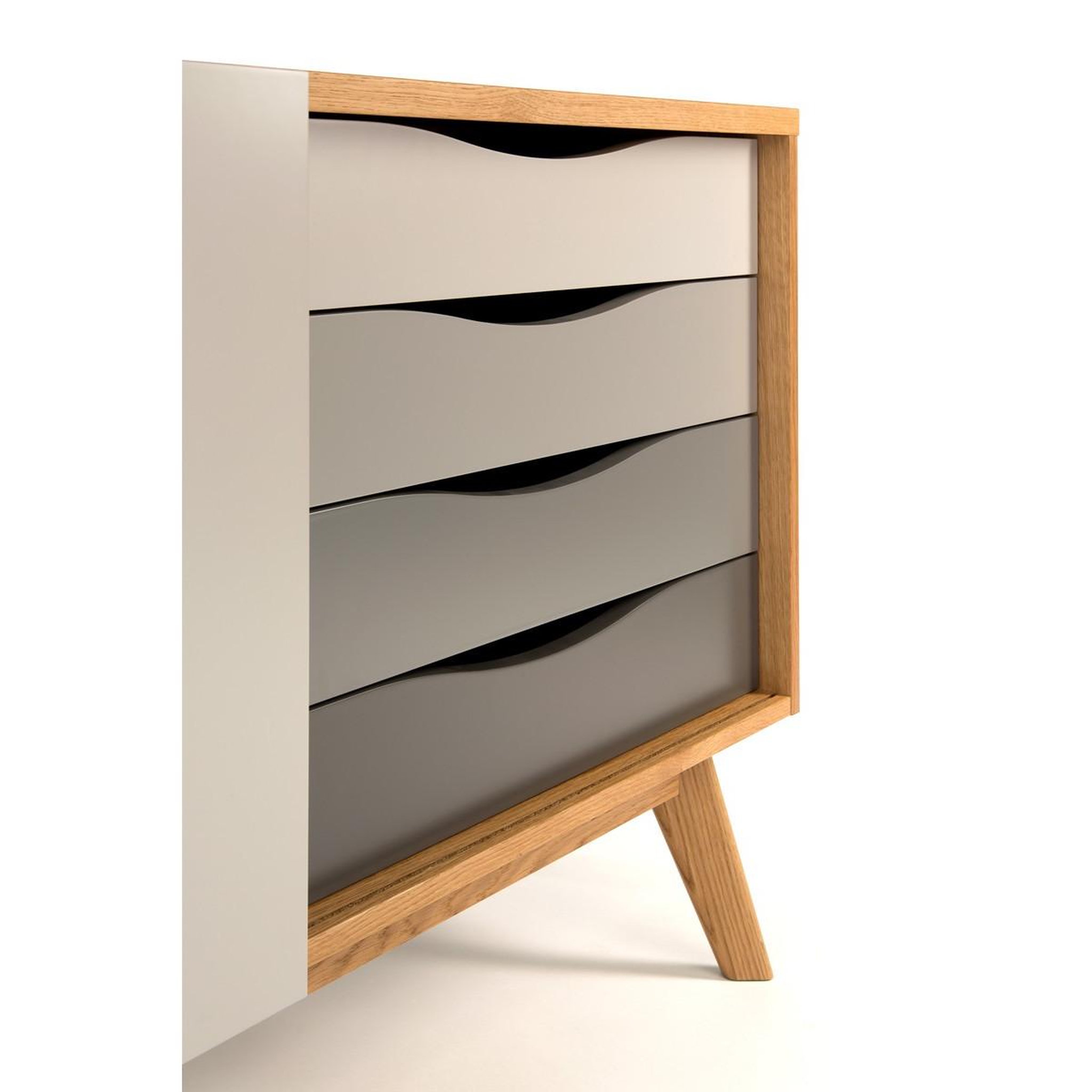 Voir la diapositive 5 : Paris Prix Buffet 4 tiroirs & 1 porte  Avon  128cm Chêne & Gris
