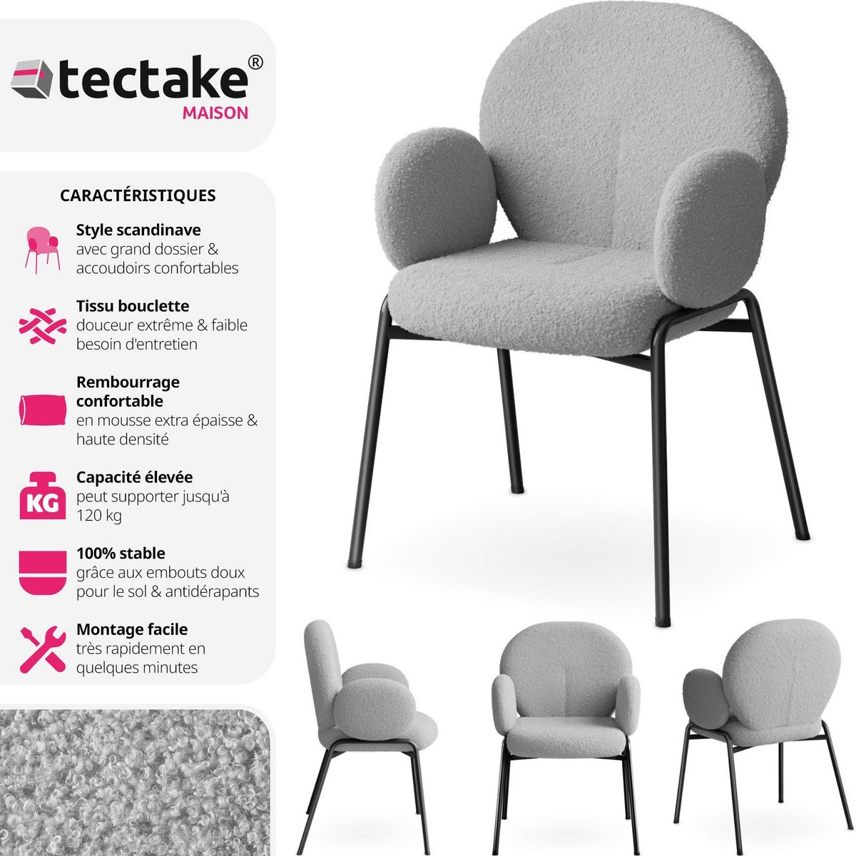 tectake Chaise gris clair Lot de 2