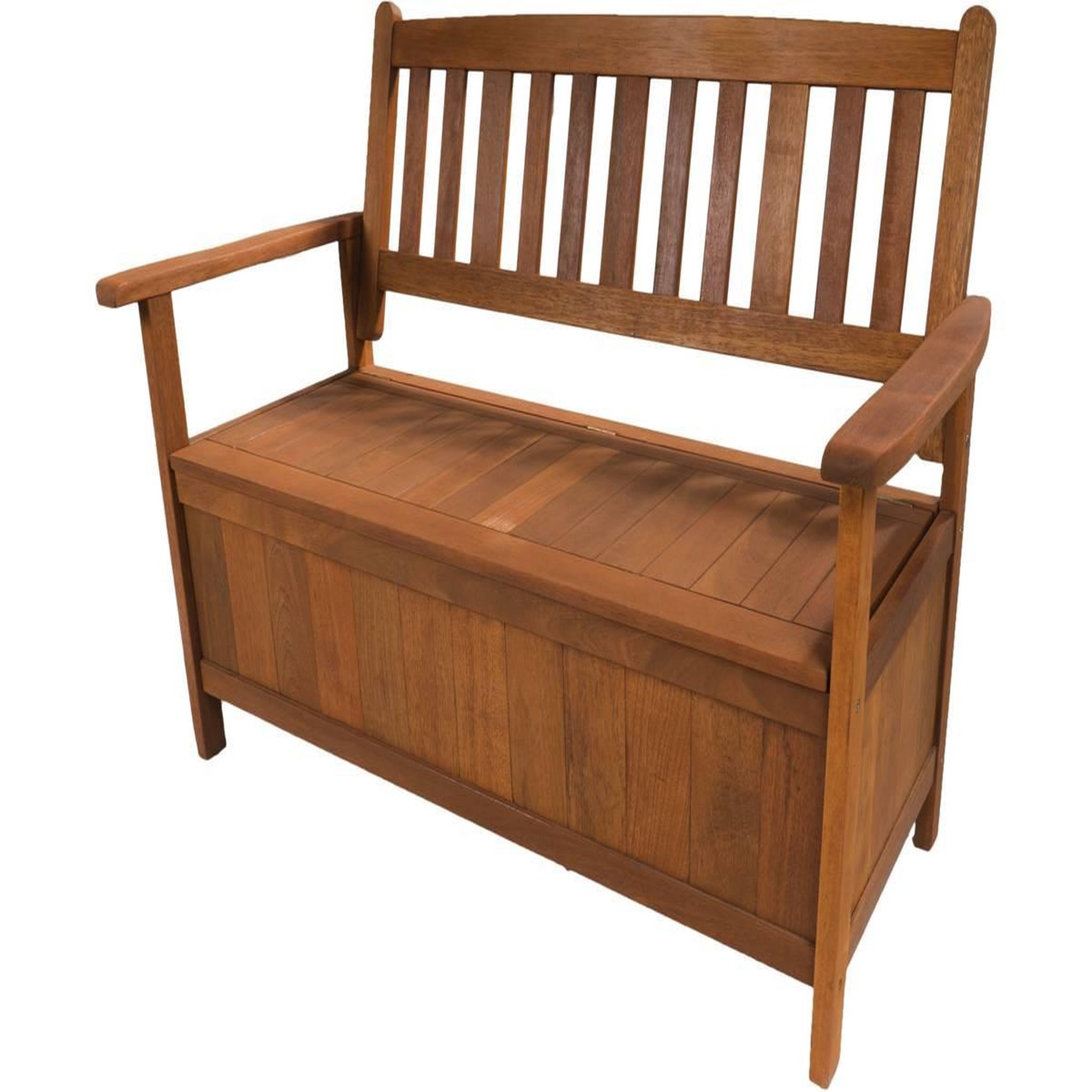 Voir la diapositive 4 : Habitat et Jardin Banc de jardin 2 places avec coffre  manille  - mapel en bois - marron