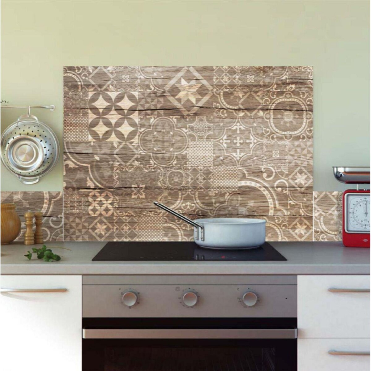 HABITABLE Crédence adhésive en alu imitation Bois - L. 70 x l. 40 cm - Marron