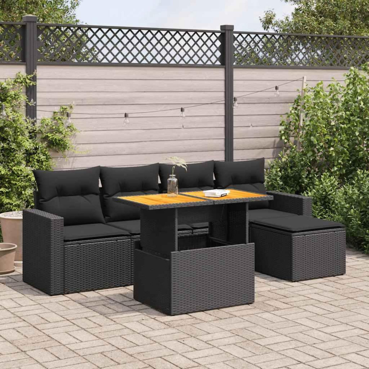 VIDAXL Salon de jardin 6 pcs avec coussins noir resine tressee