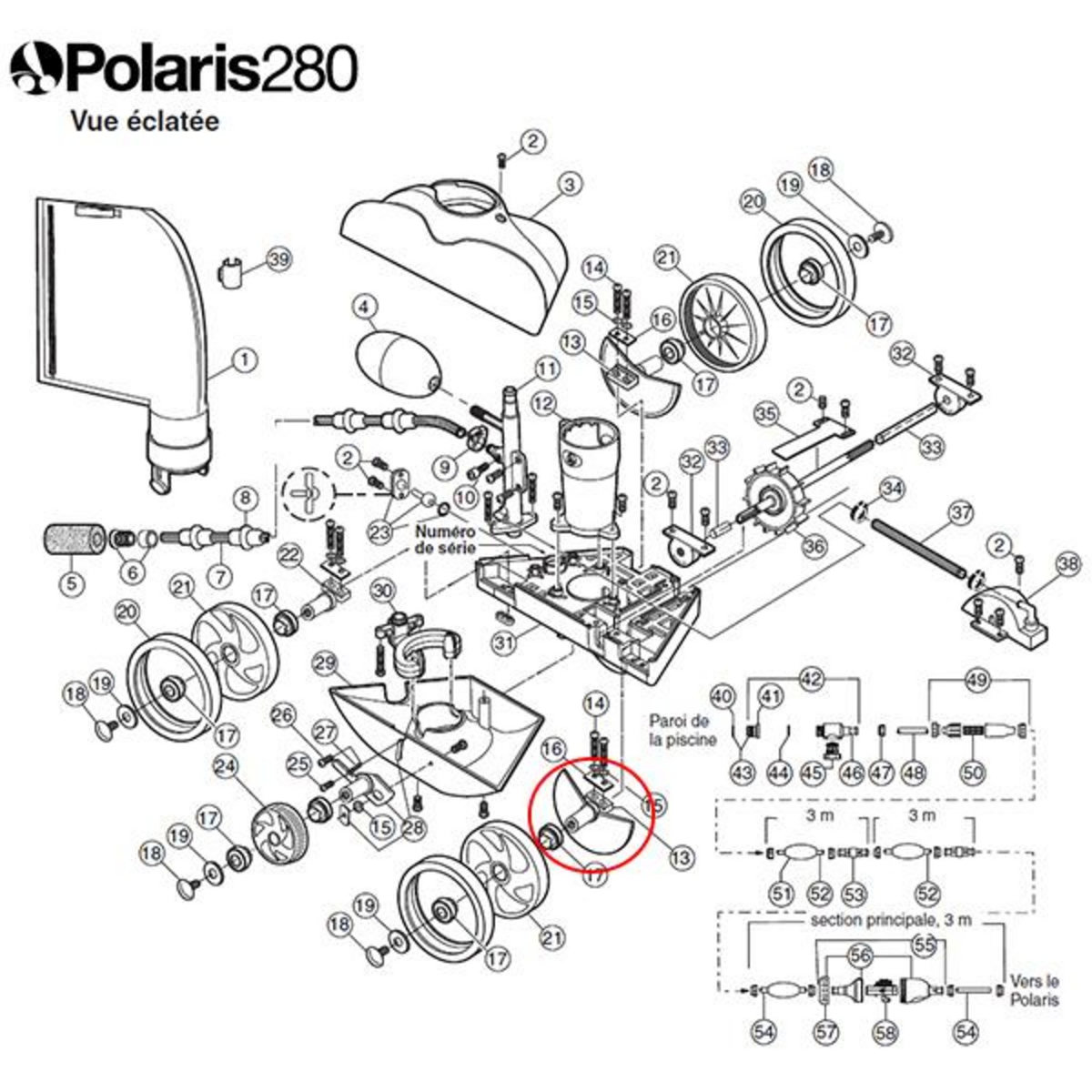Polaris Essieu large avec rondelle et protection pour polaris 180/280 - c66