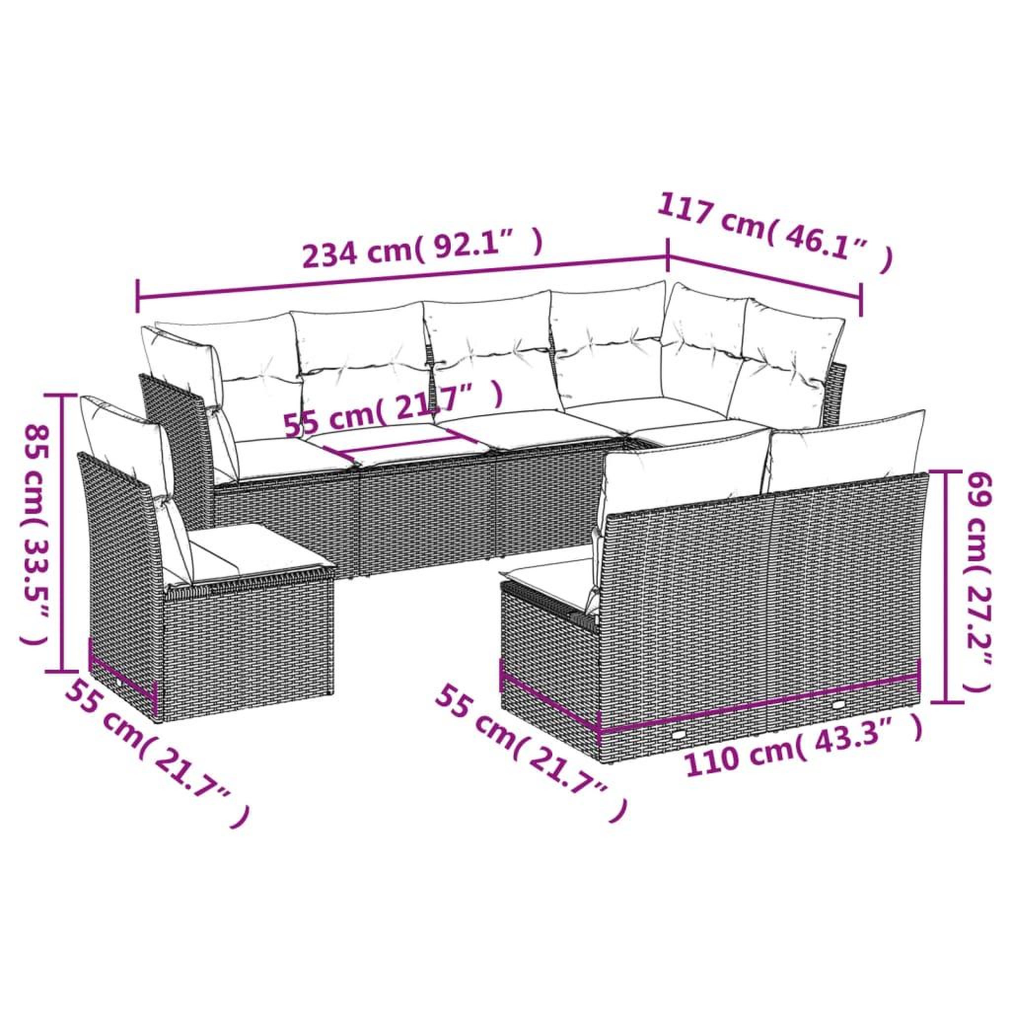 Voir la diapositive 4 : VIDAXL Salon de jardin 8 pcs avec coussins noir resine tressee
